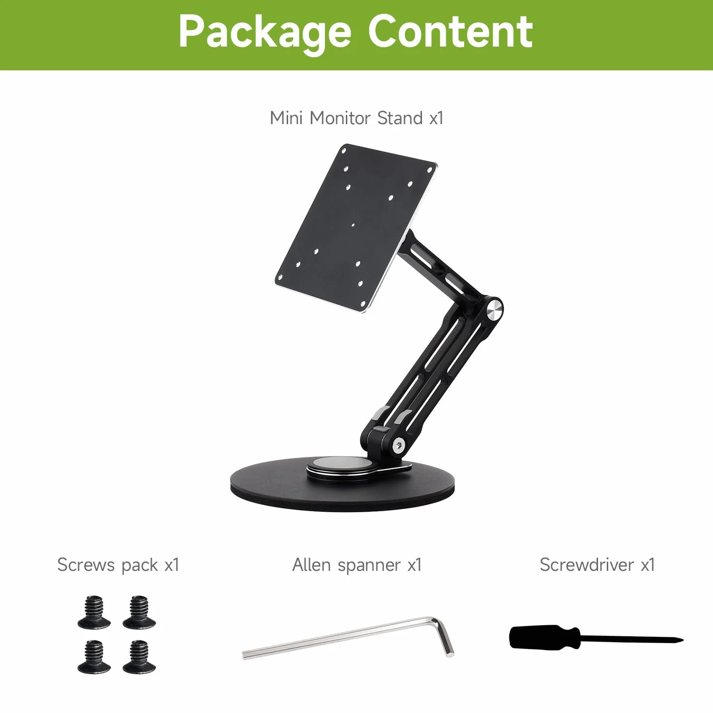 Waveshare VESA Portable Monitor Adjustable Stand, Compatible with Monitors Up to 19 Inches, Multi-Axis Rotation, Ergonomic Design with Weighted Base, Foldable for Easy Storage