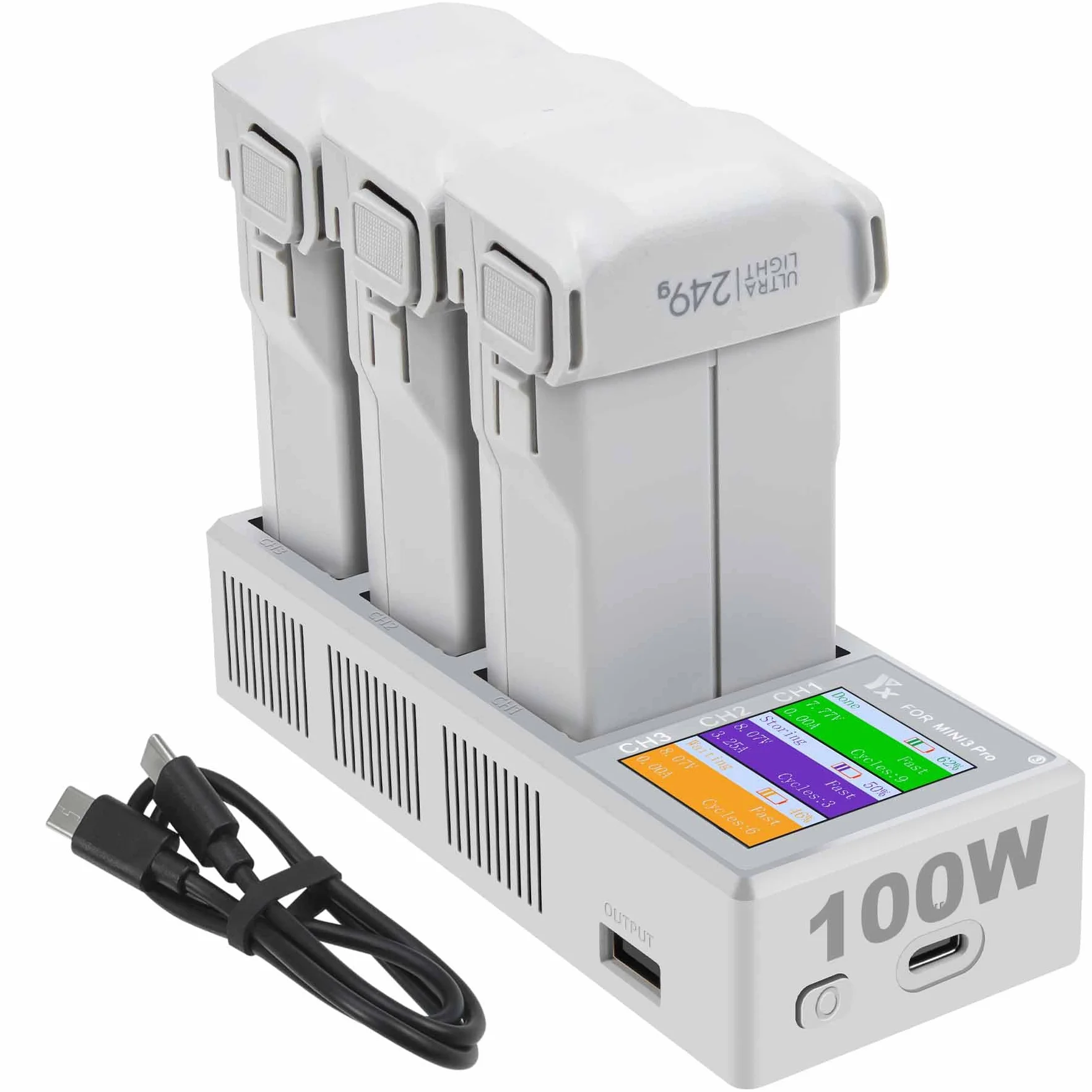 100 W wielofunkcyjna ładowarka równoległa LCD z funkcją Storage Charge, Discharge do DJI Mini 5 4 3 Pro, ładowarka do szybkiego ładowania, stacja ładująca, koncentrator ładowarki, 3 baterie