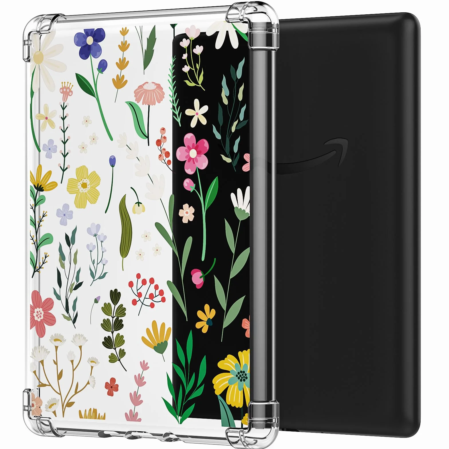 MoKo Case for 6.8" Kindle Paperwhite(11th Generation 2021 Release) & Kindle Paperwhite Signature Edition, Ultra Clear Soft Flexible Transparent TPU Skin Bumper Back Cover Shell, Clear & Flower