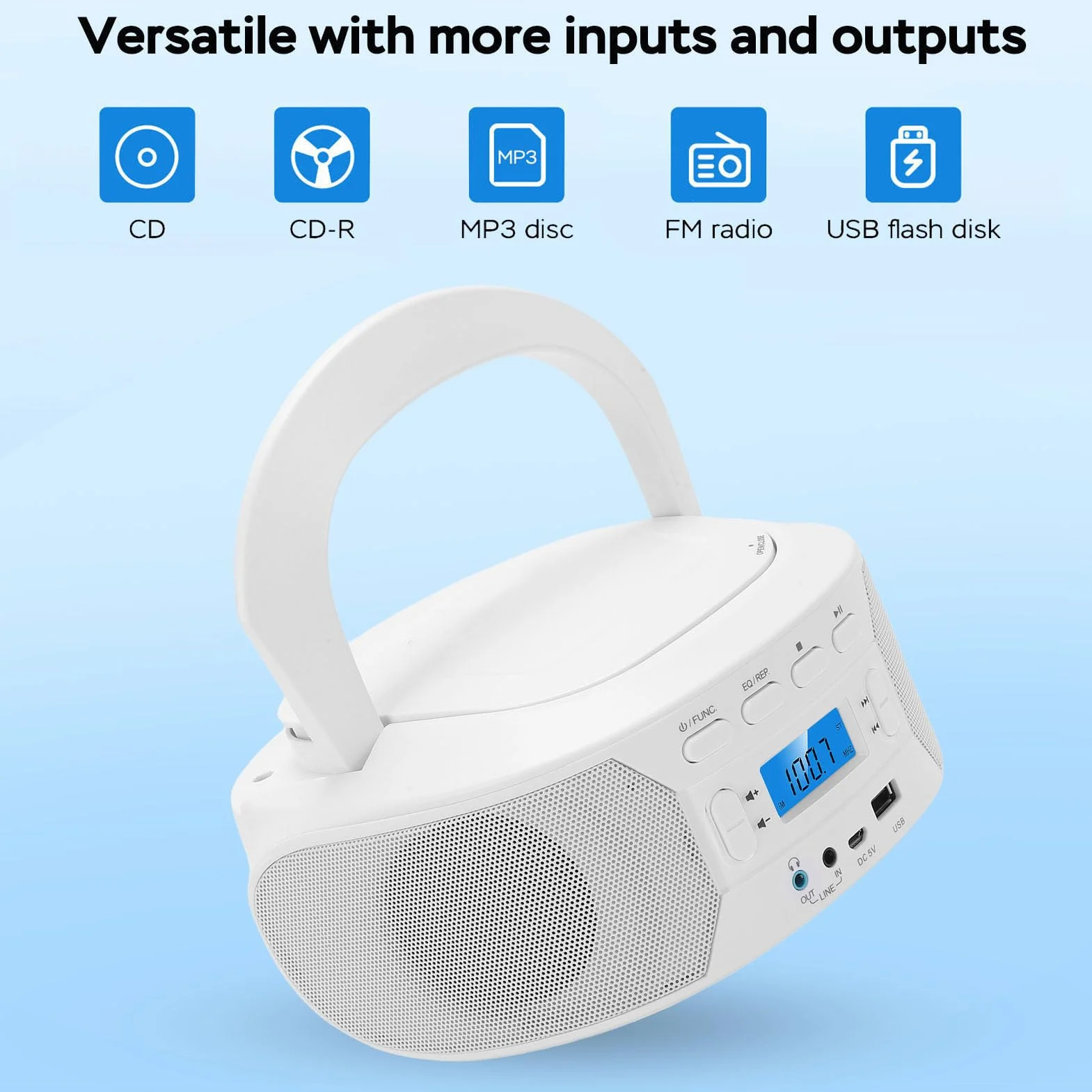 Tonysa Przenośny Odtwarzacz CD, CD RW MP3 USB AUX Odtwarzacz Muzyczny BT, Obsługa Radia FM, Płyta CD z książką dźwiękową do Domu/na Zewnątrz (wtyczka UE)