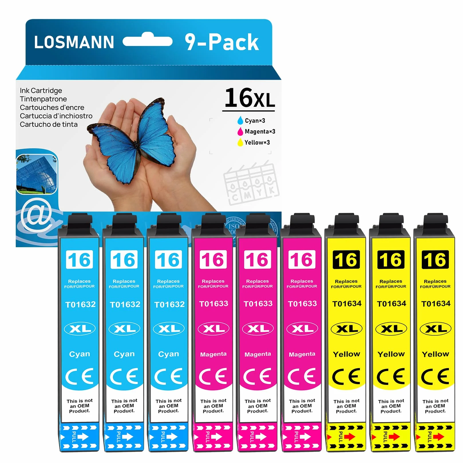 LOSMANN Wkłady do drukarki 16XL kompatybilne z Epson 16 XL do Workforce WF-2760 WF-2630 WF-2510 WF-2660 WF-2750 WF-2650 WF-2540 WF-2530 WF-2520 WF-2010 (cyjan, magenta, Żółty, żółty, 9 sztuk
