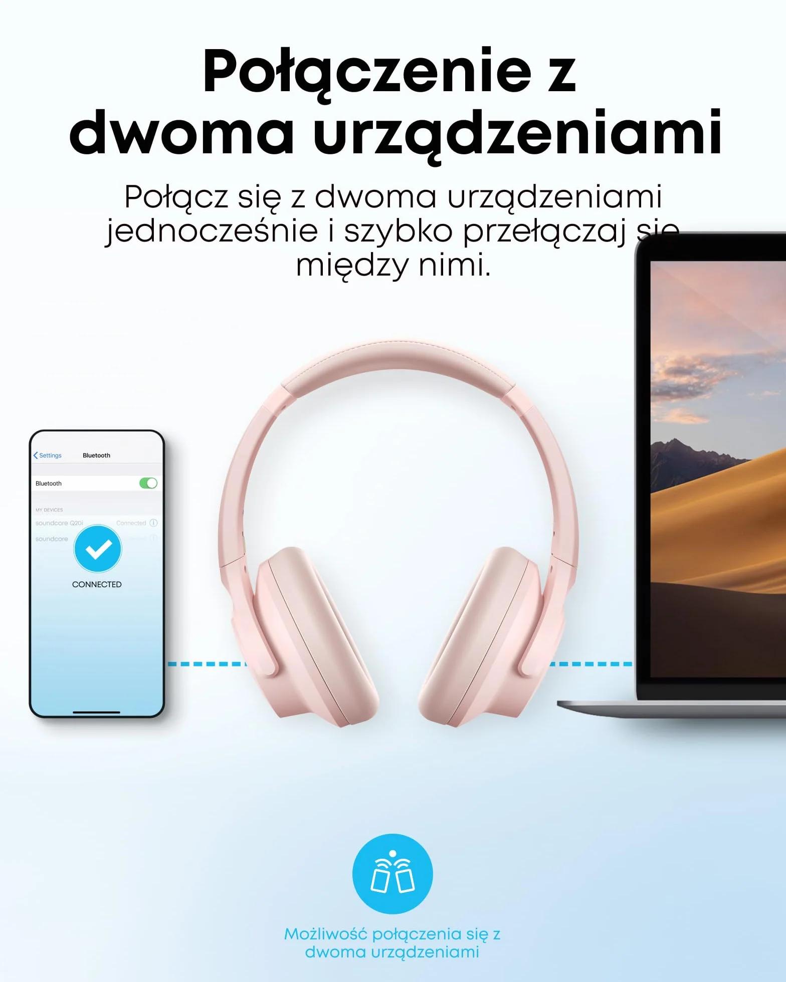 Słuchawki hybrydowe Soundcore by Anker Q20i(odnowiona) z aktywną redukcją szumów, bezprzewodowe nauszne Bluetooth, 40-godzinny czas odtwarzania ANC, dźwięk o wysokiej rozdzielczości, mocny bas
