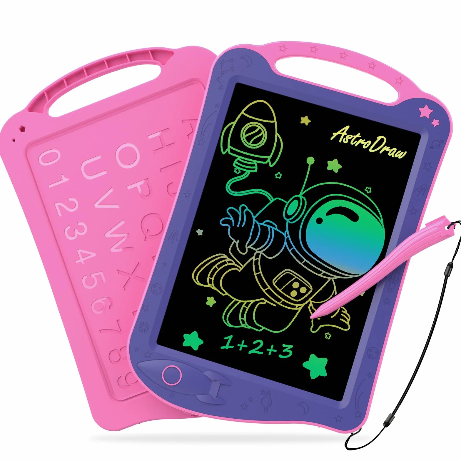 HOMESTEC AstroDraw Zabawki dla dziewczynek w wieku 2, 3, 4, 5, 6 lat, prezent, kolorowa podkładka do rysowania z przenośnym uchwytem, tablet do pisania LCD dla dzieci, zabawki podróżne, edukacyjne,
