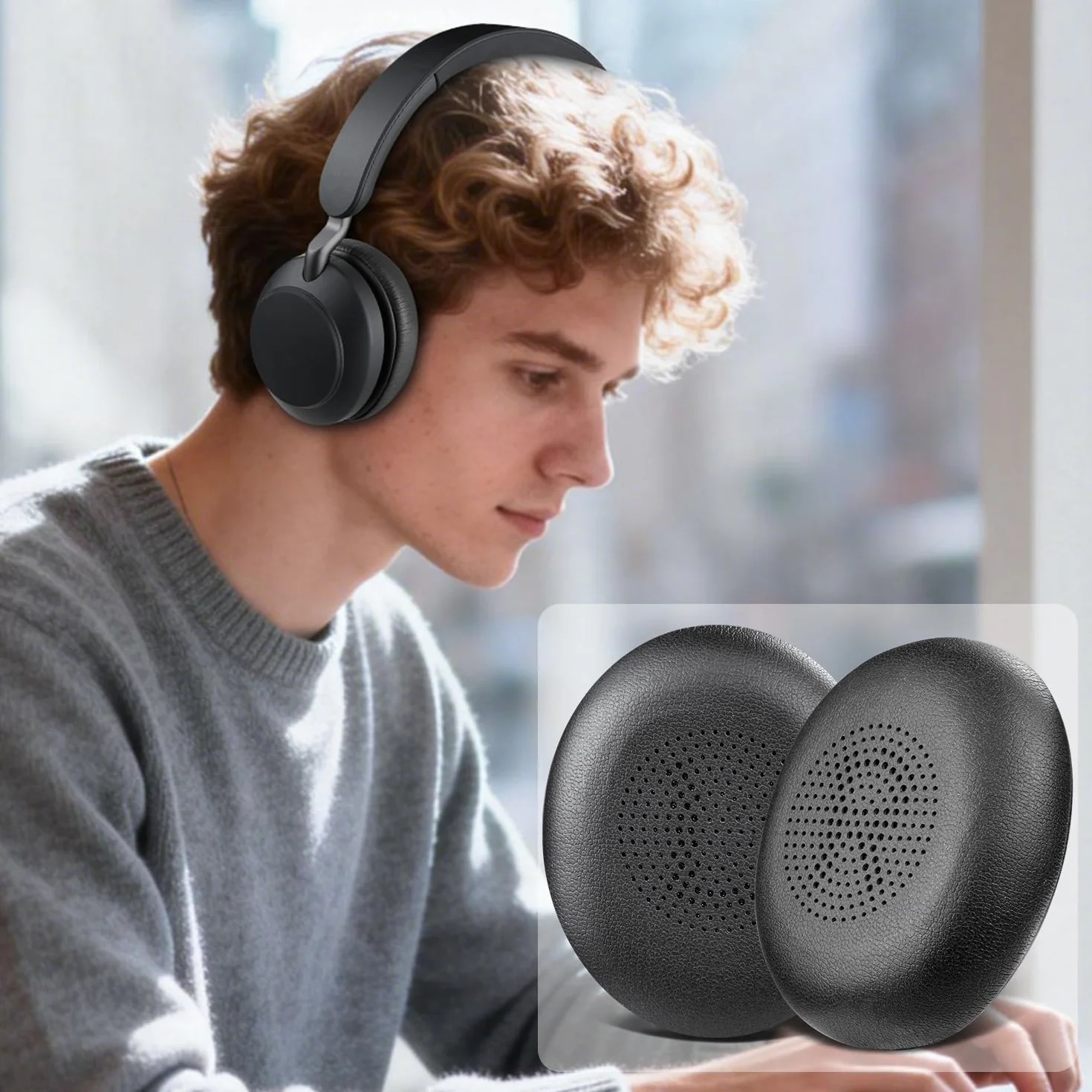 SOULWIT miękki skóry proteinowej wymienne poduszki nausznik do Jabra Evolve2 65 (65MS 65UC USB)/Evolve2 40 (40UC 40MS USB)/Elite 45h On-Ear Wireless Zestaw słuchawkowy