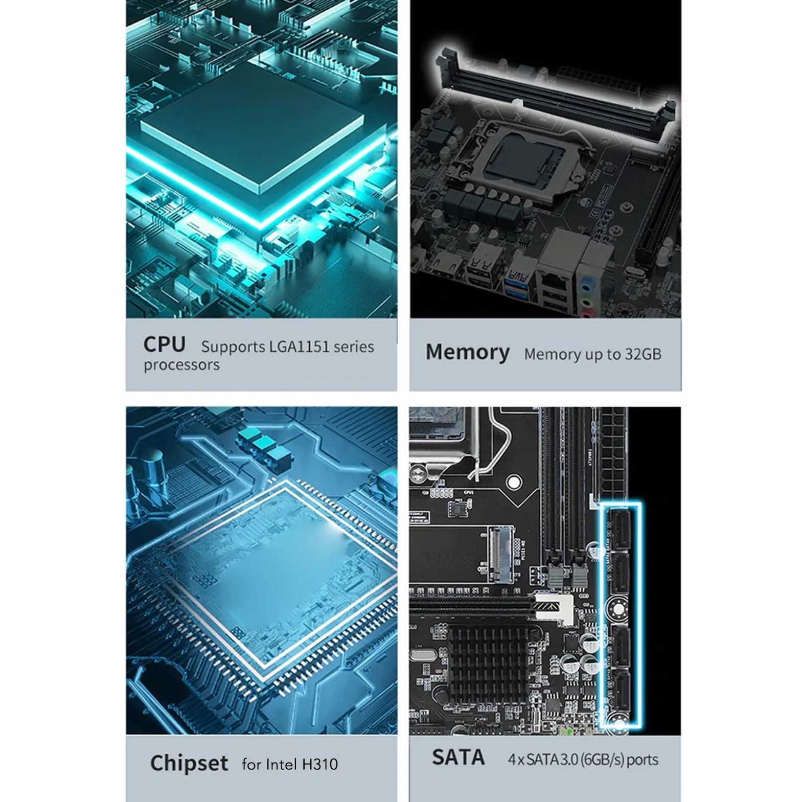 Płyta Główna H310 LGA 1151, maks. 32 Gb DDR4 NVME M.2 SATA 6 Gb Micro ATX Gamingowa Płyta Główna z Portem PCIE HMDI DVI VGA, Obsługuje 8th 9th G dla Lvy Bridge dla Intel Core