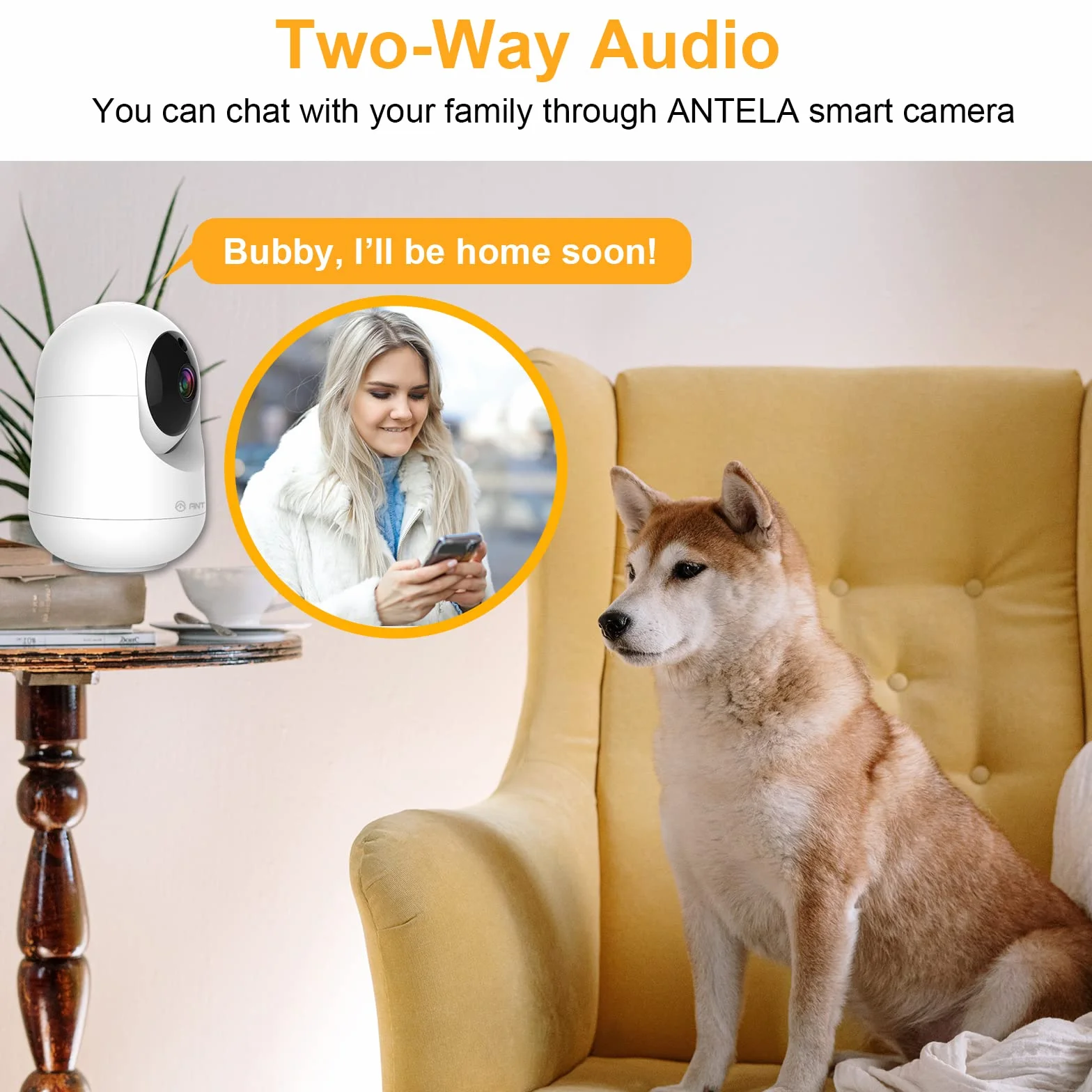 ANTELA Kamera Wi-Fi IP 1080p, kamera do monitoringu, do wnętrz, 2,4/5 GHz, Wi-Fi, 355°/80°, dwukierunkowe audio, widoczność w nocy na podczerwień i wykrywanie ruchu, kompatybilna z Alexa/Google Home, 2 szt