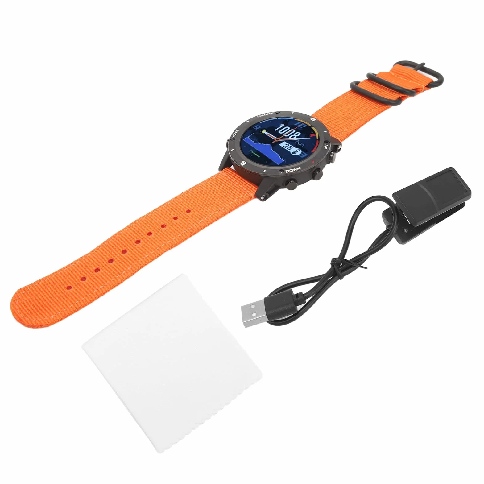 Zegarek Sportowy Metalowe ładowanie USB Monitorowanie Snu Smartwatch 50M Wodoodporna Nawigacja z Trackerem do Biegania (Pomarańczowy)