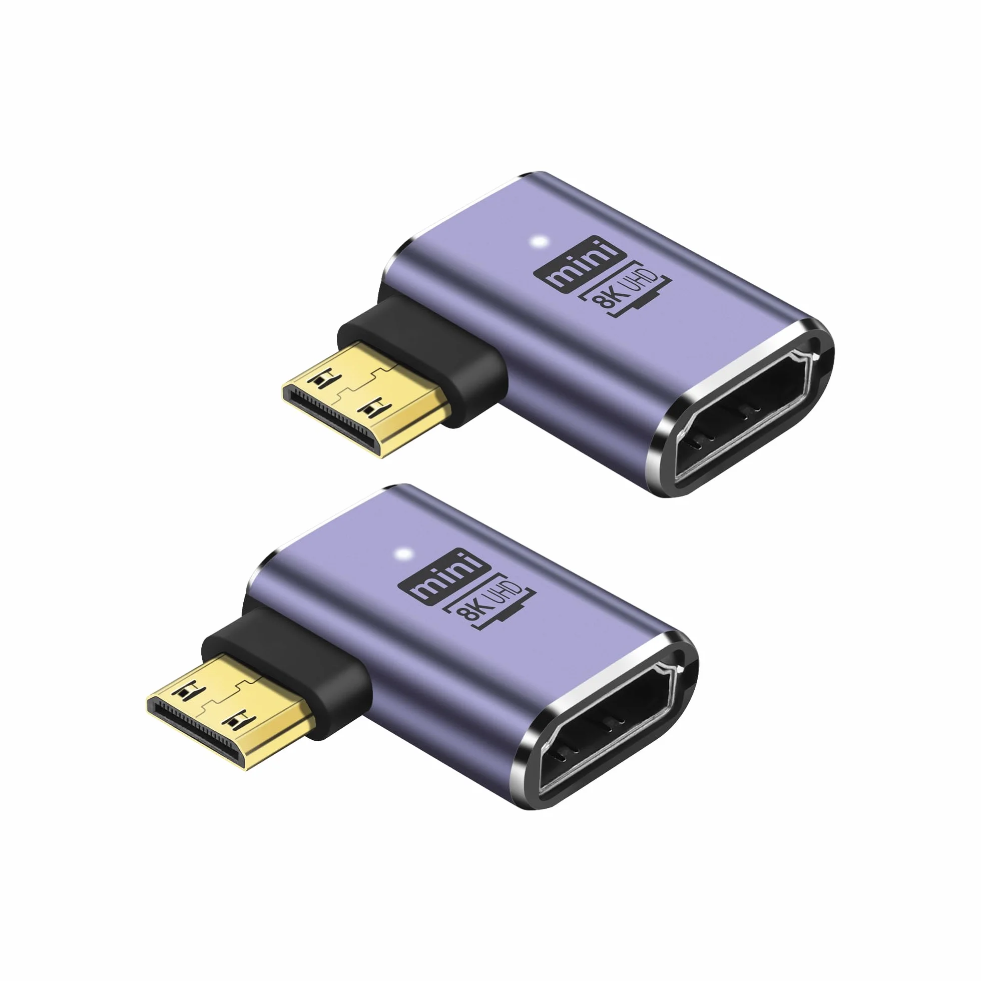 8K Mini HDMI Adapter 90 Stopni 2-Pack 48 Gb/s Kąt Lewy Mini HDMI Męski na HDMI Żeński 2.1
