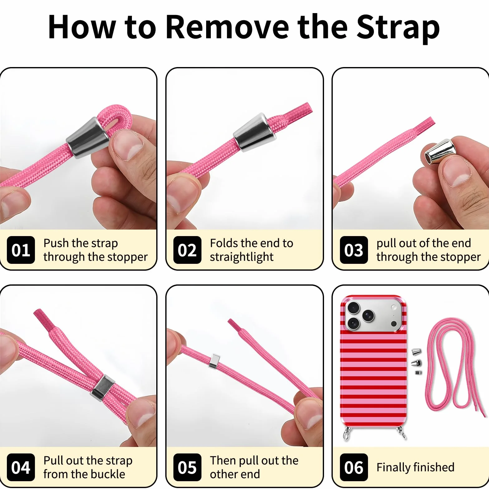 Etui Striped do iPhone 17 Pro Max 6,9" ze sznurkiem, półprzezroczyste silikonowe etui estetyczne, czerwone i różowe paski, wzór, regulowany naszyjnik, etui ze smyczą, odporne na wstrząsy etui