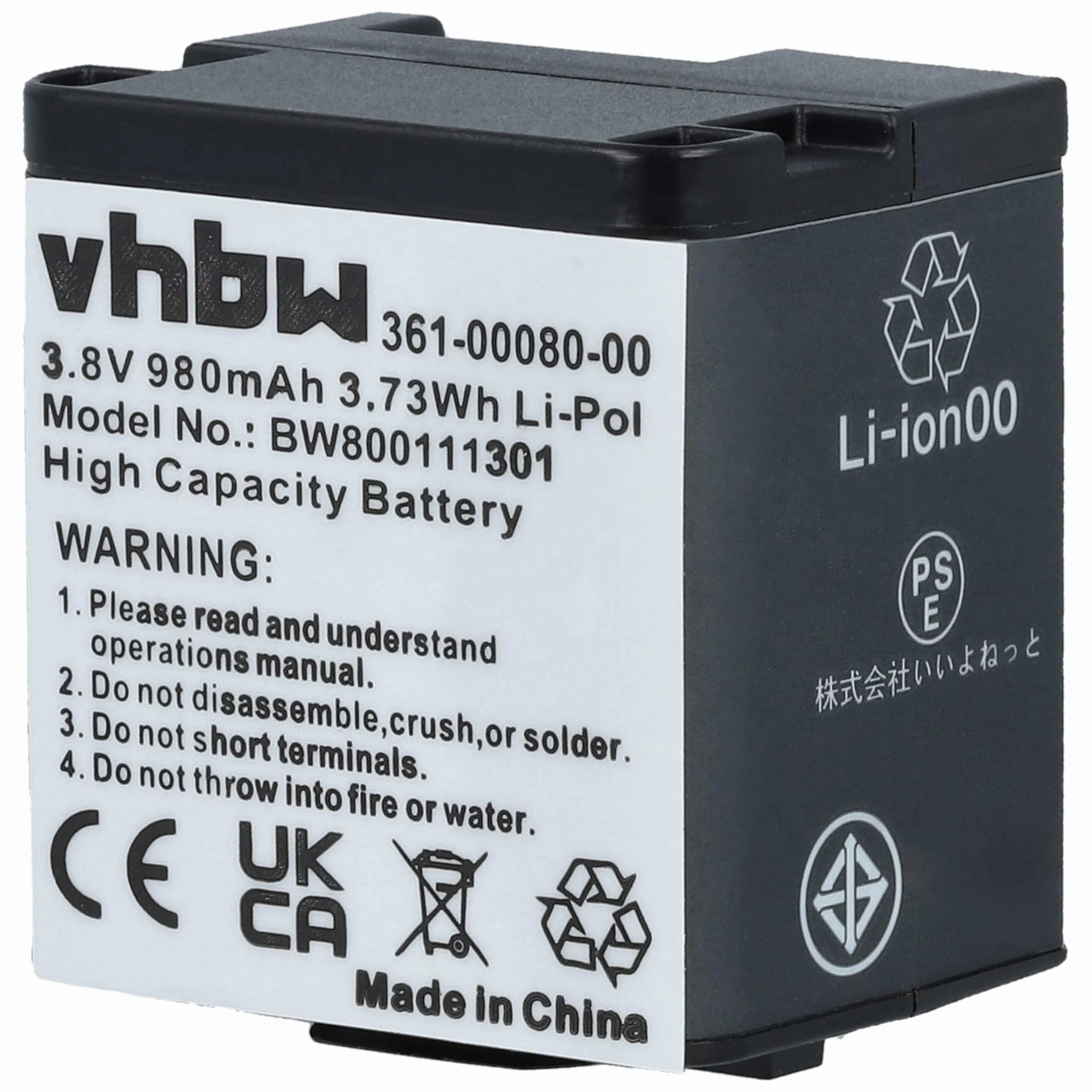 vhbw Akumulator kompatybilny z kamerą Garmin Virb X, X compact, XE video Camcorder (980 mAh, 3,8 V, litowo-polimerowy)