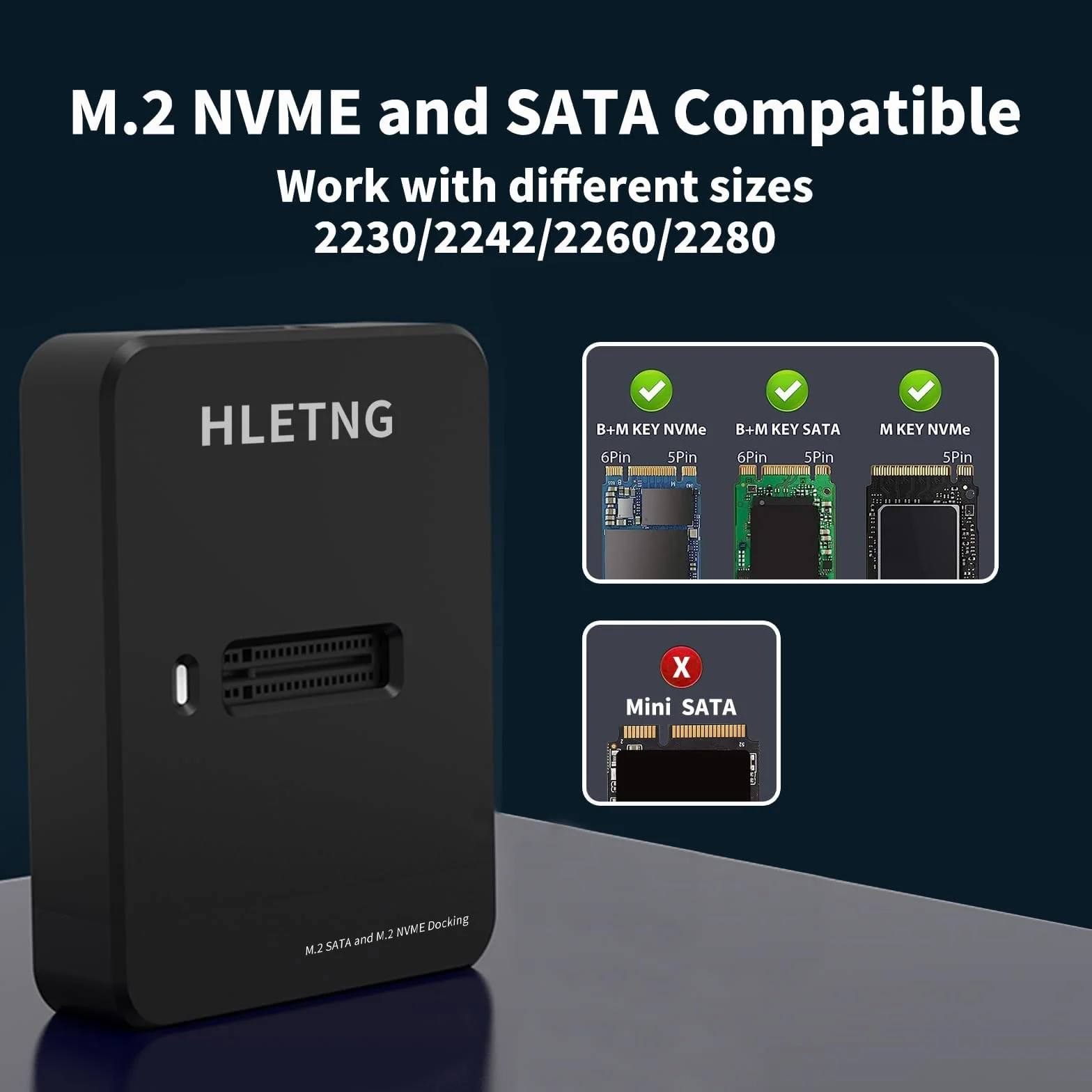 NVMe stacja dokująca M.2 na USB, zewnętrzny czytnik M.2 NVMe SSD, adapter do dysków SSD PCIe NVMe i M.2 SATA