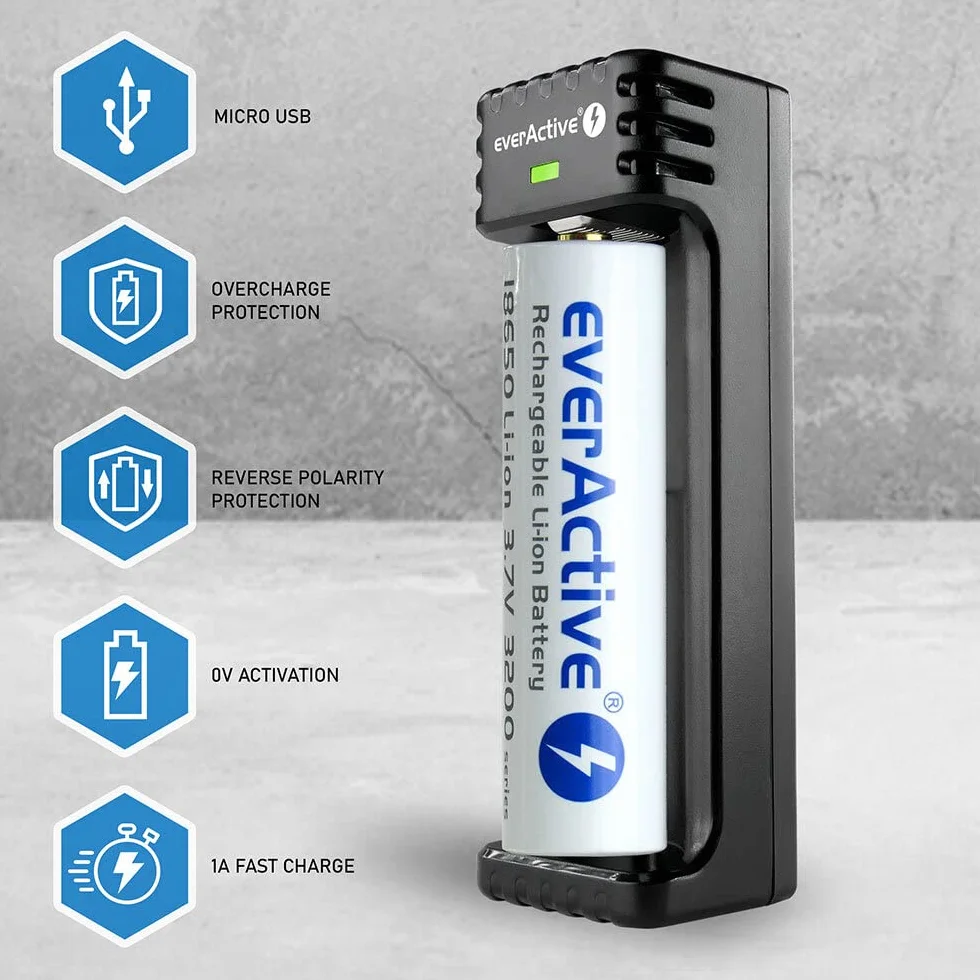 everActive Ładowarka LC-100 do akumulatorów litowo-jonowych 18650 micro USB czarna