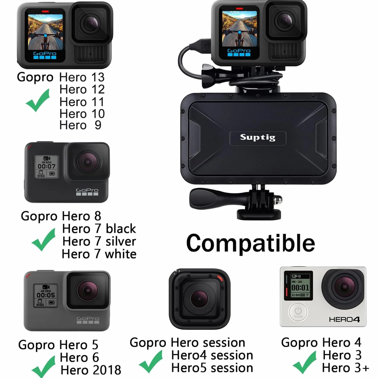 Suptig Przenośna ładowarka, wodoodporna bateria zewnętrzna 7800 mAh, kompatybilna z GoPro Hero13 Hero12 Hero12 Hero11 Hero10 Hero9 Hero8 Hero7 Hero6 Hero5 Hero4 Hero Session DJI Osmo AKASO