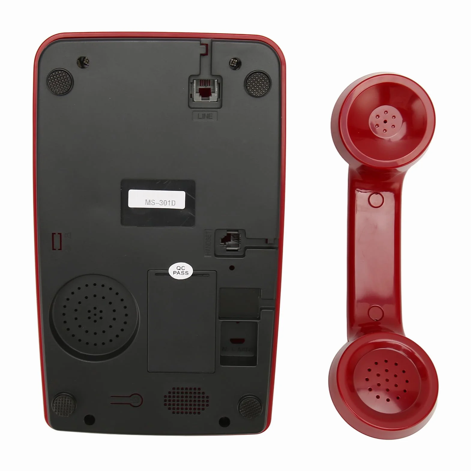 Telefon Stacjonarny w Stylu Retro, Telefon Stacjonarny w Stylu Retro, Staromodny Przewodowy z Mechanicznym Głośnikiem Dzwonka do Domowego Biura w Hotelu (czerwony)