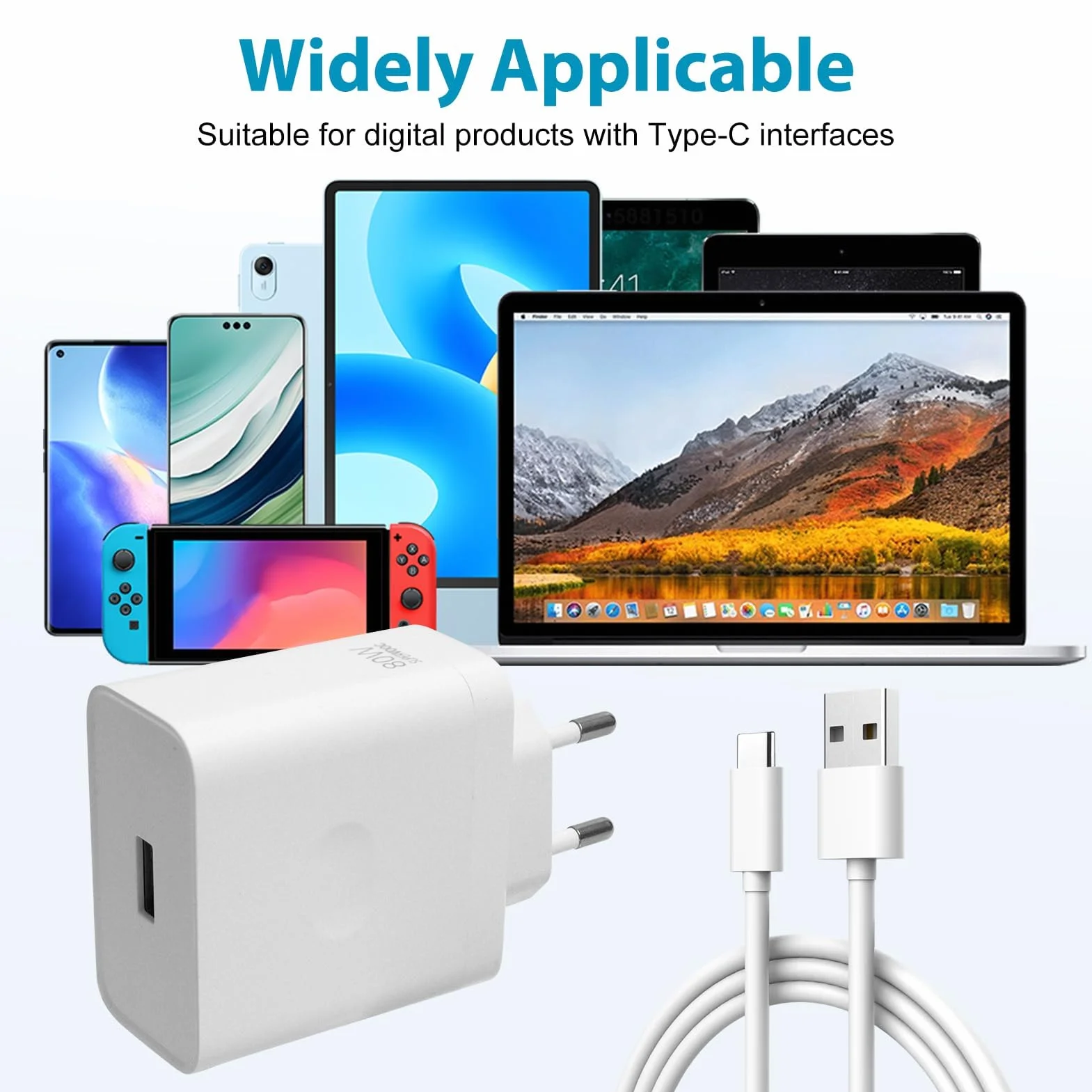 80W USB-C Ładowarka do Oppo Super-VOOC, ładowarka super-vooc z kablem USB-A na C do Oppo Find X7/X6/X5/X3/Reno 11/10/8/7/6 do OnePlus 11/10T Nord 2T/10 Pro do Realme GT/9 Pro