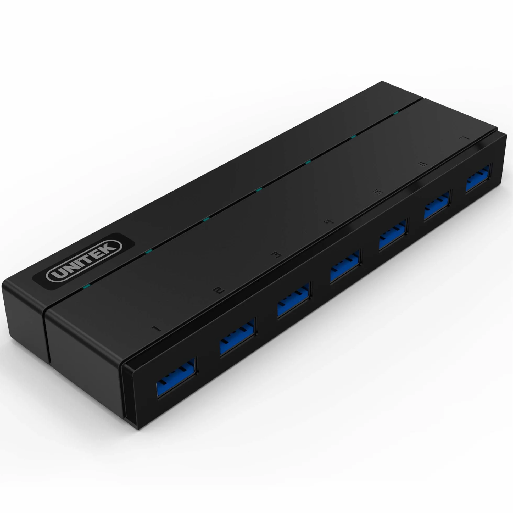 UNITEK Hub 7 portów USB 3.0 aktywny z zasilaniem, hub multiport rozdzielacz do komputera, laptopa, klawiatury, myszy, drukarki, iOS (Mac) + Windows, Plug & Play, czarny