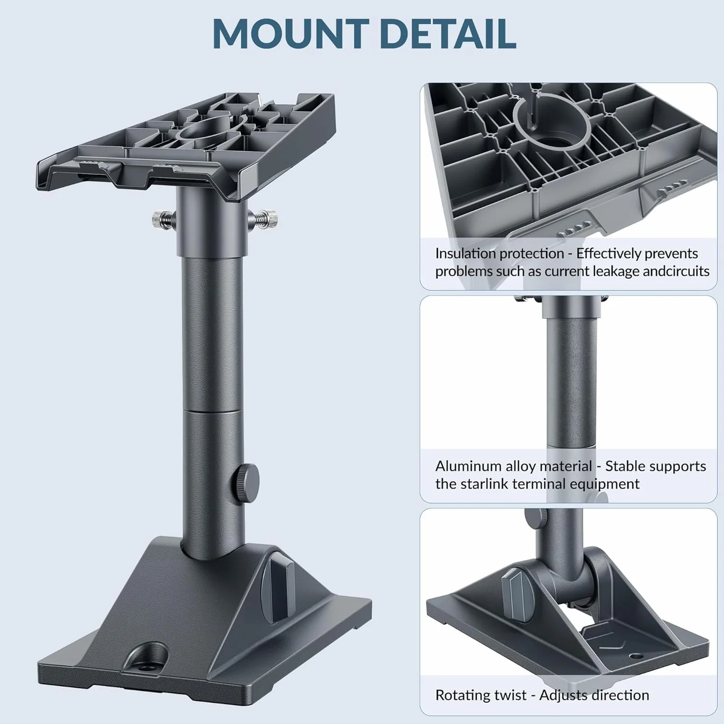 Starlink Gen 3 Mount - Starlink Standard 4/4X uchwyt obrotowy z adapterem rurowym aluminiowy zestaw do montażu na dachu/ścianie akcesoria pasują do Star Link Standard 4 Dish V3