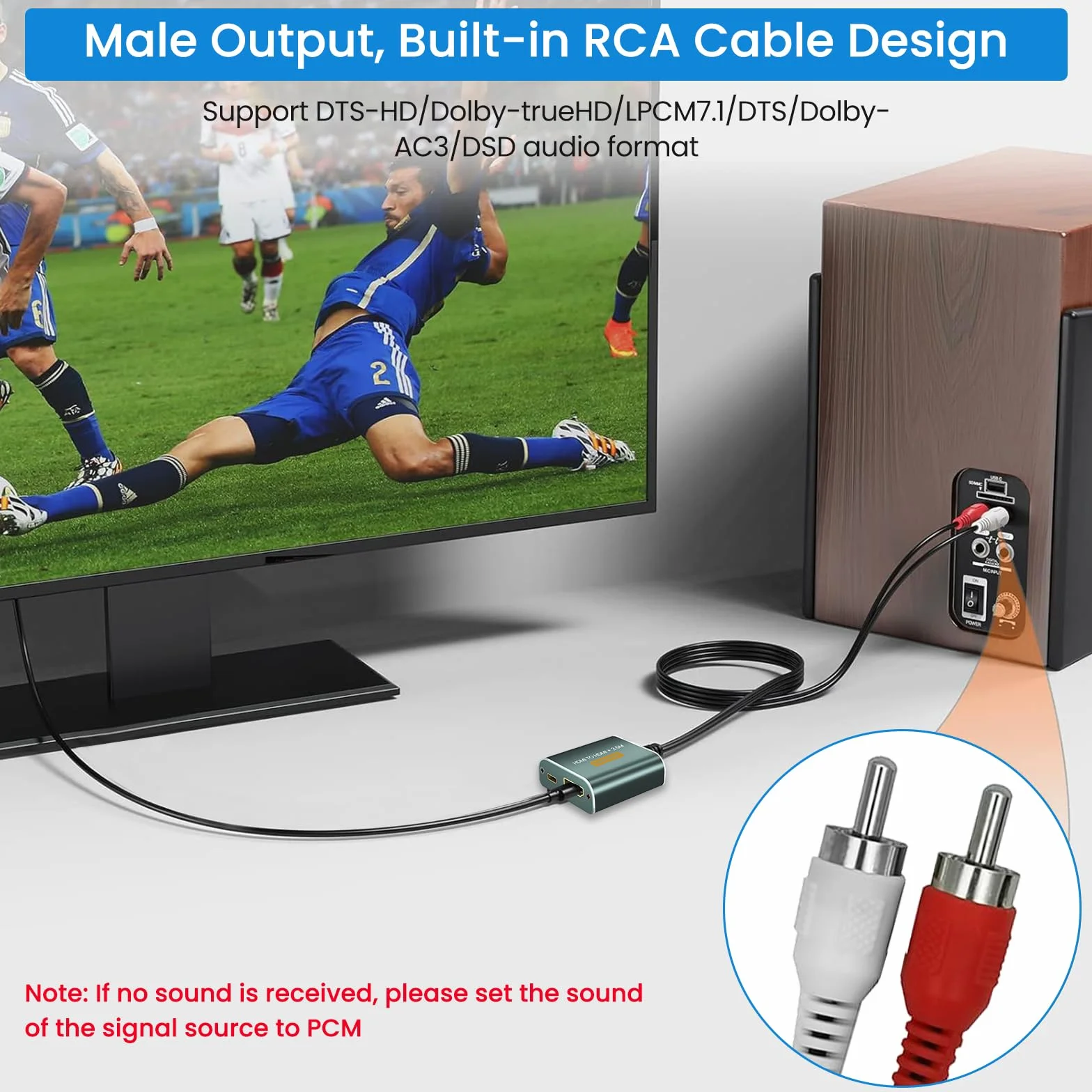 Ekstraktor audio HDMI 4K z HDMi i wyjściem audio AUX 3,5 mm, adapter audio HDMI, kompatybilny z Blu-ray PS4, PS5, X-box