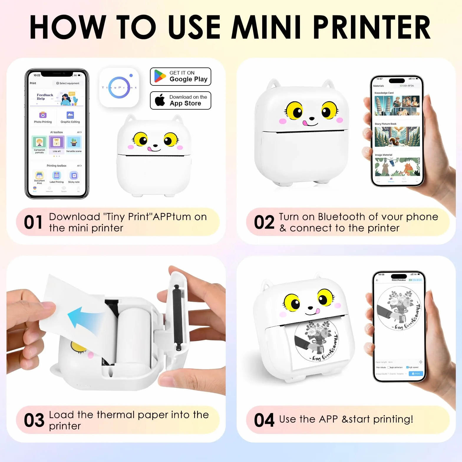 Mini drukarka, mobilna drukarka fotograficzna, przenośna bezprzewodowa drukarka termiczna z 13 rolkami, smartfon, drukarka Bluetooth do pomocy w nauce, notatek do nauki, dziennika