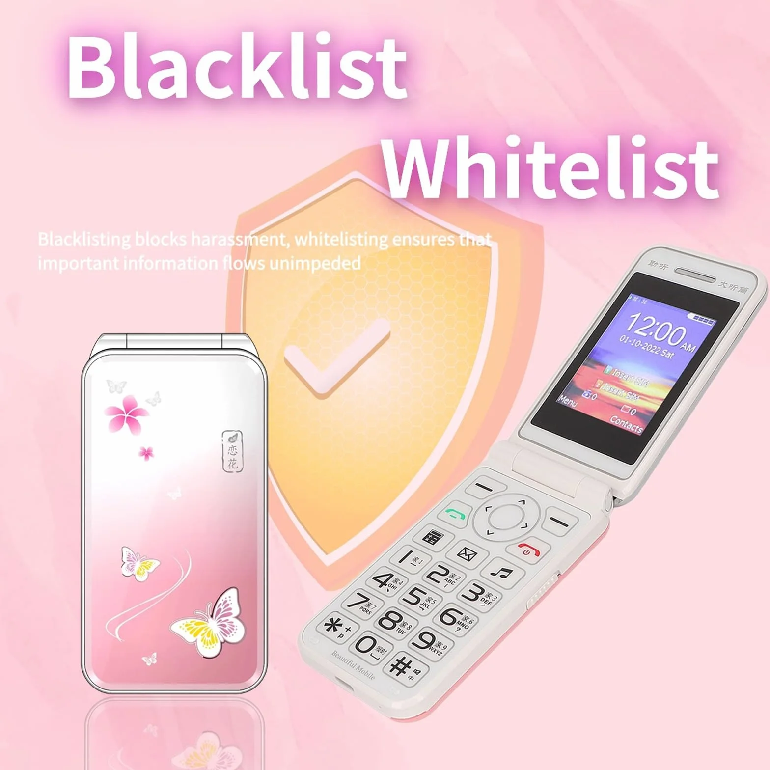 Podstawowy telefon komórkowy dla osób starszych, telefon komórkowy 2G z dużym przyciskiem, odblokowany, standard sygnału GSM, obsługa kart dual SIM + SD,Pink