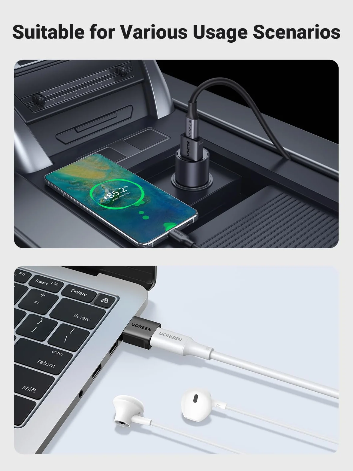 UGREEN Adapter USB C na USB 2 sztuki 10 Gbps USB A na USB C kompatybilny z iPhone 15 Pro Max iPad Galaxy S24/S23