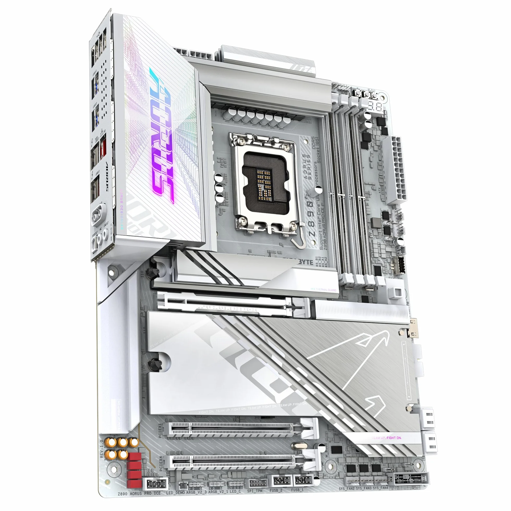Płyta główna GIGABYTE Z890 AORUS Pro Ice - kompatybilna z procesorami Intel Core Ultra (seria 2), 16+1+2 fazy VRM, do 9500 MHz DDR5 (OC), 1xPCIe 5.0 + 4xPCIe 4.0, Wi-Fi 7, LAN 5 GbE, Thunderbolt 4