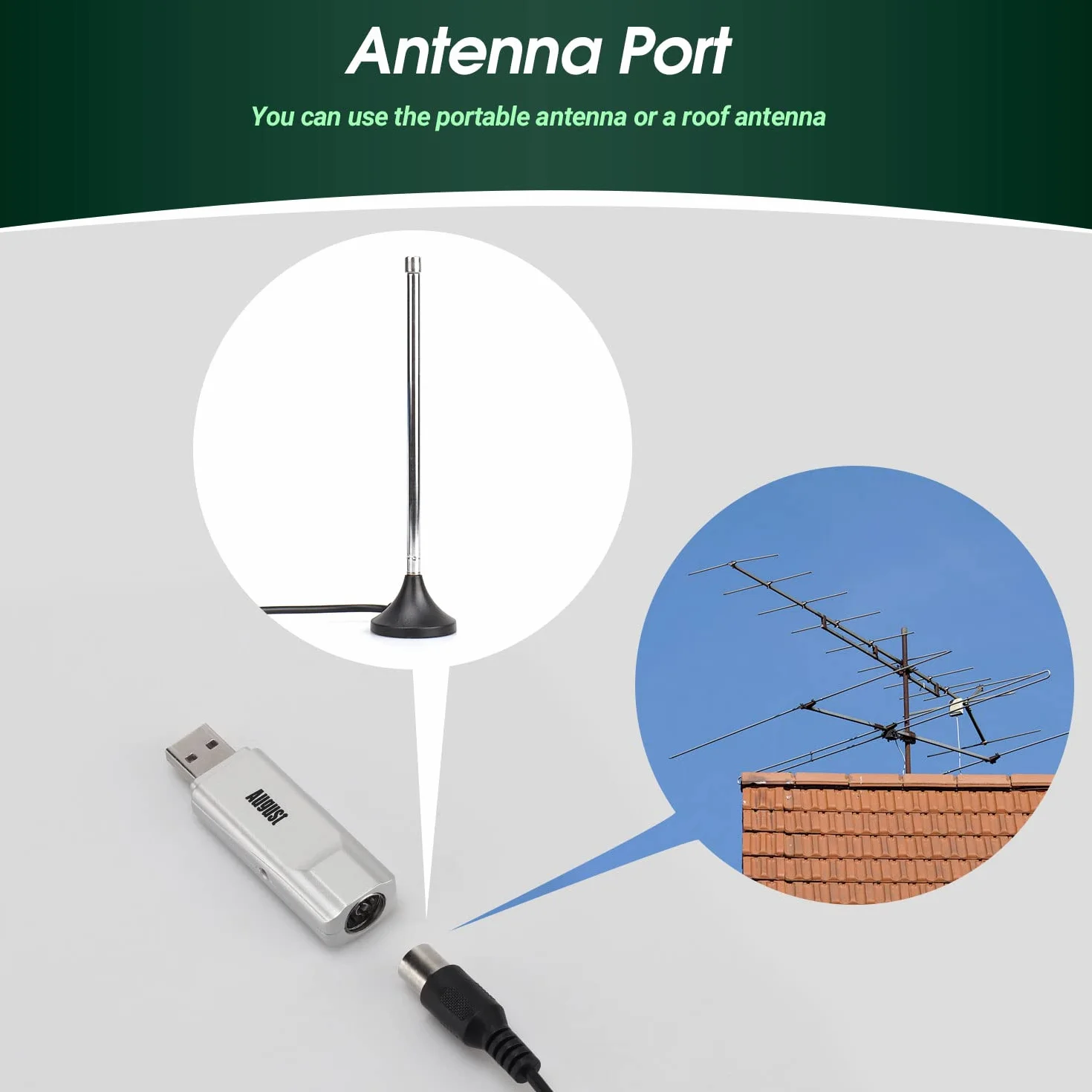 Tuner TV USB HD - August DVB-T210 - Oglądaj cyfrowy telewizor Cyfrowa telewizja naziema w Full HD na laptopie i komputerach stacjonarnych - zewnętrzna karta telewizyjna do Windows 11,10, 8, 7