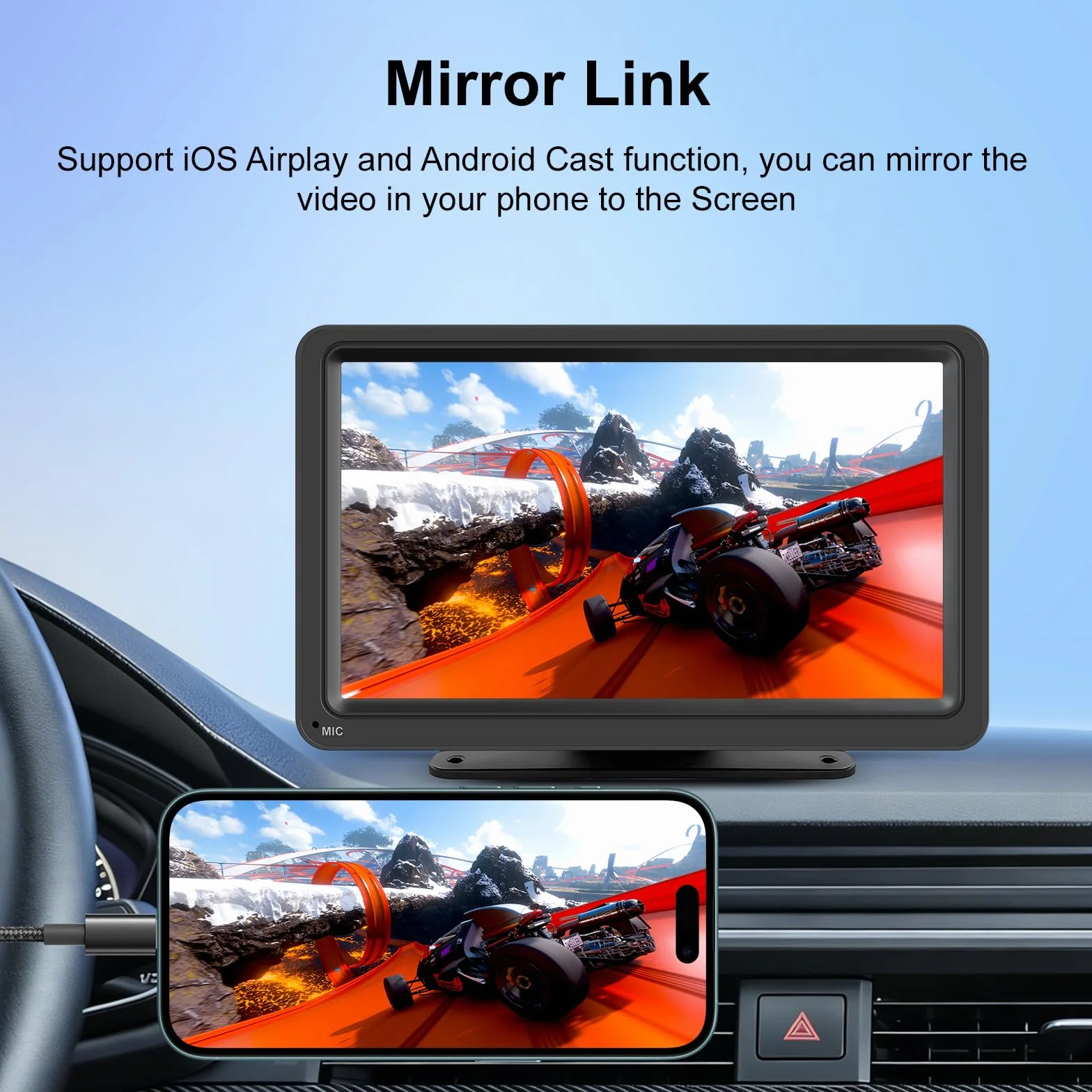 7-calowy bezprzewodowy wyświetlacz CarPlay i Android Auto Display Carplay, radio samochodowe, Plug & Play, przenośne radio samochodowe z ekranem, nawigacja GPS, Bluetooth 5.0, Mirror Link, sterowanie