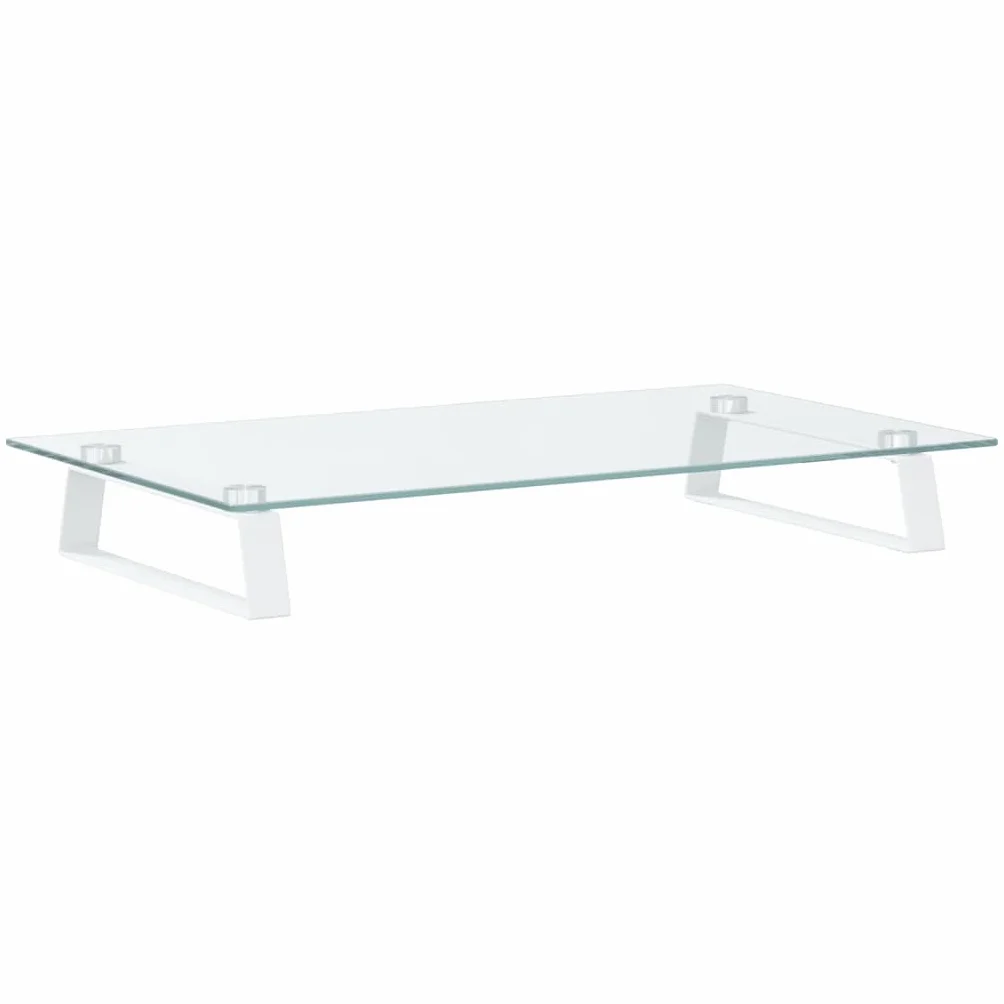 Stojak na monitor, biały, z hartowanego szkła i metalu, 60 x 35 x 8 cm, do stojaka na ekran, uchwyt na notebooka, miejsce pracy, biuro, domowe biuro, gry, ergonomiczna półka