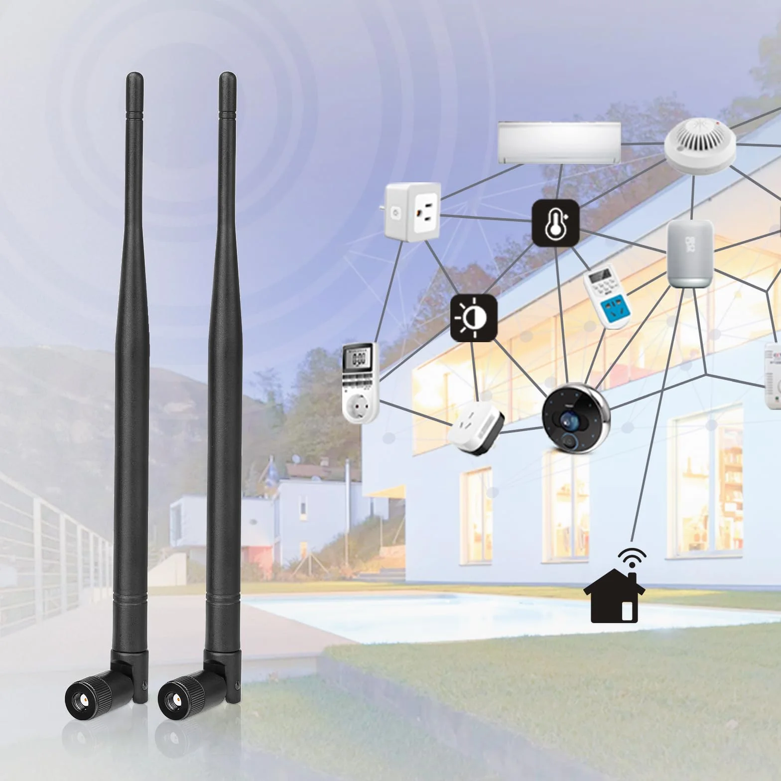 Eightwood Antena 868 MHz RP-SMA Omni Directional 868 dedykowana antena częstotliwościowa uchylna i wychylna, 2 szt. do Homematic CCU3, CCU2, Raspberry Pi HM, MOD, RPI, PCB, zestaw do montażu Fibaro