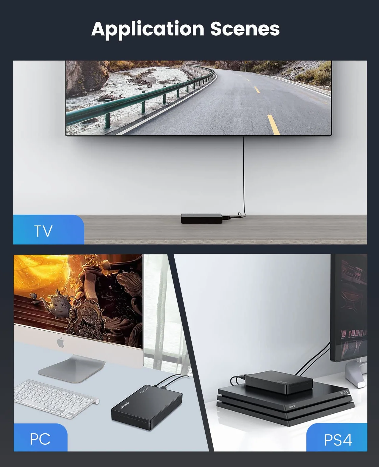 ORICO Zewnętrzna obudowa dysku twardego 3,5 cala SATA III do USB 3.1 typ C do instalacji HDD Obsługa dysków UASP i 16 TB - czarna