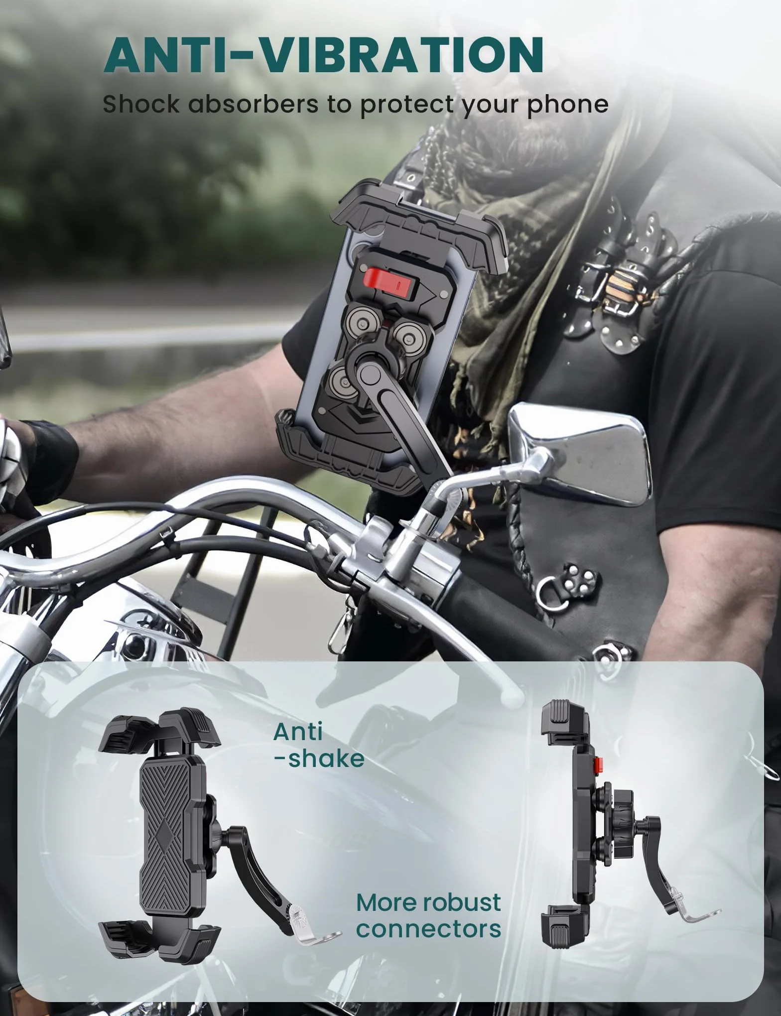 Grefay Uchwyt Motocyklowy na Telefon 360° Podwójne Tłumienie Drgań 4,5-7,2 Cala