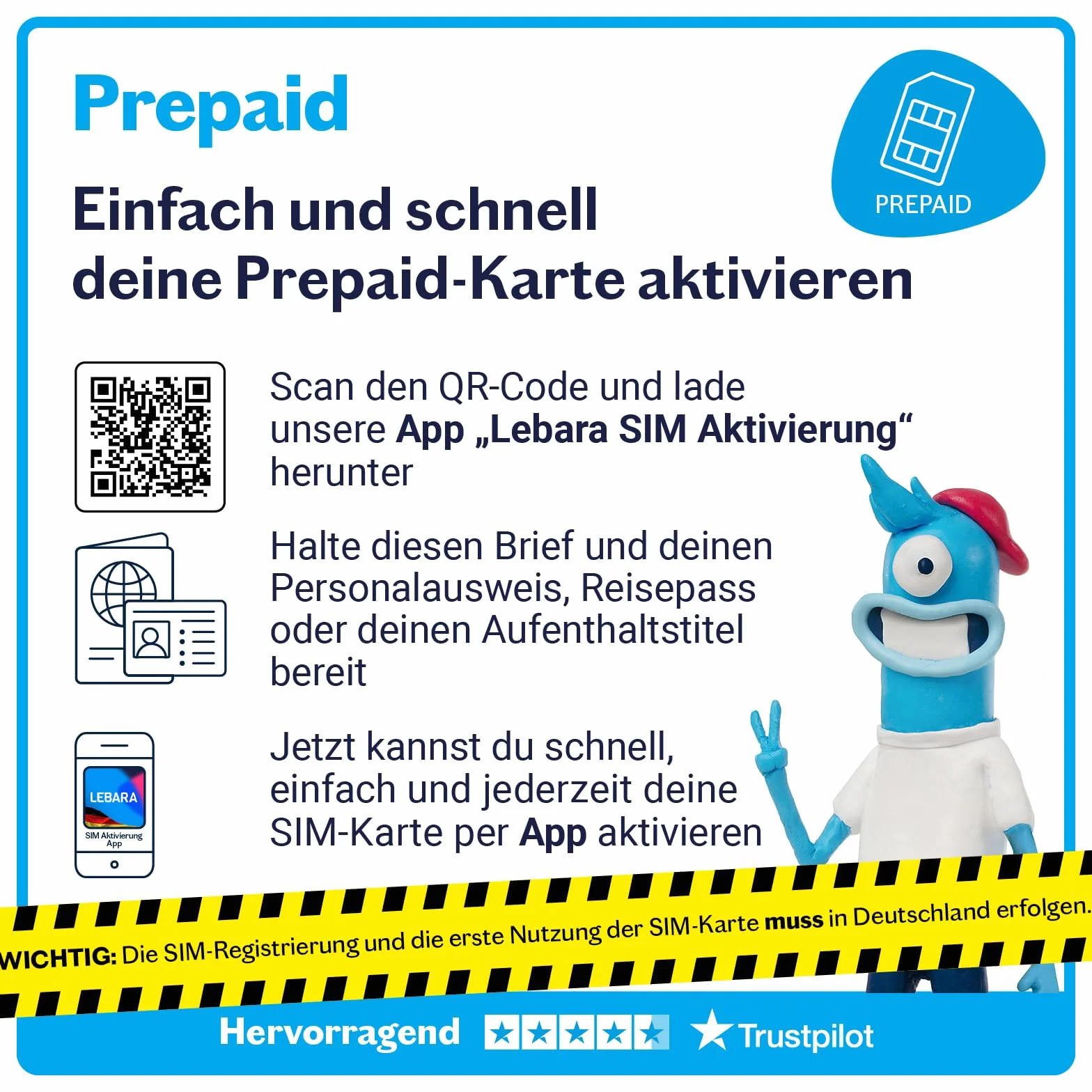 Lebara Prepaid karta SIM Hello! 13 przedpłaconych taryf Allnet Flat 13 GB 5G 100 minut za granicą