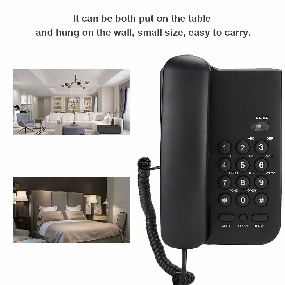 Telefon stacjonarny przewodowy, KX-T3026CID Angielski telefon stacjonarny do domowego biura w hotelu (czarny)