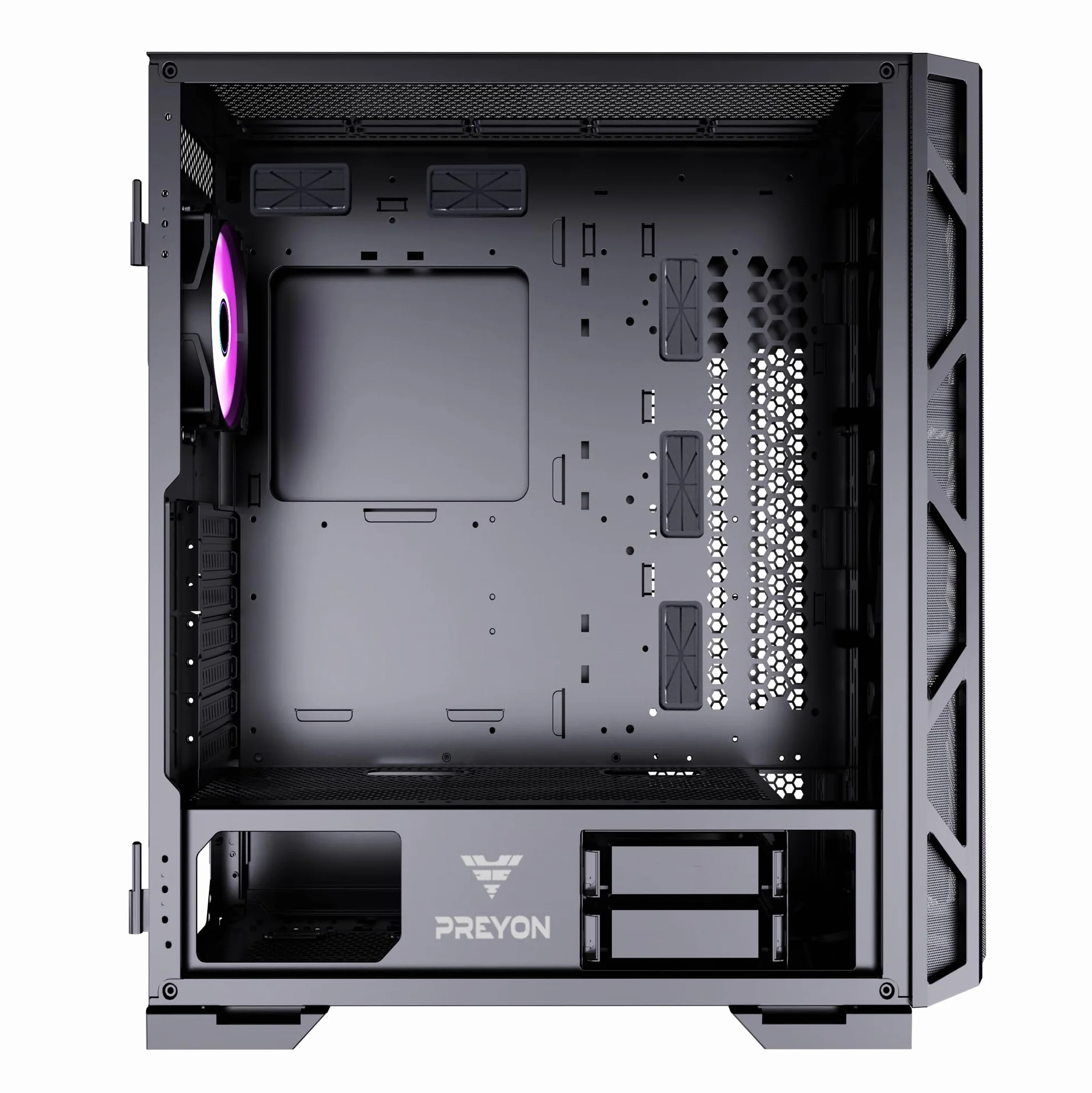 PREYON Obudowa PC Komputerowa Mid Tower Modułowa ARGB Szkło Hartowane Micro ATX Mini ITX Gaming Chłodzenie Wodne USB 2.0 3.0 Magnetyczny Filtr Kurzu 4 Wentylatory Grafika 360mm – Nest Meshy+