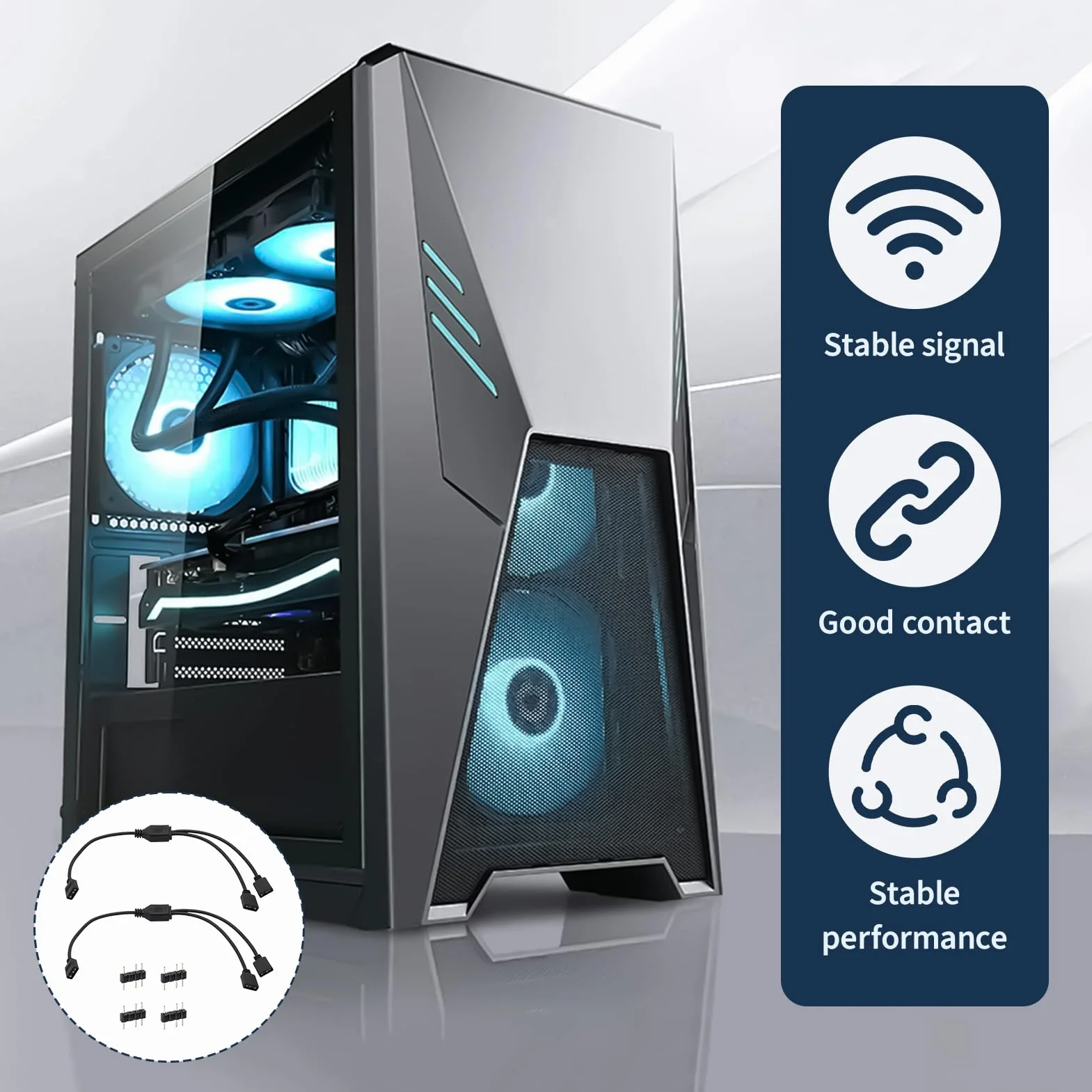 2 sztuki rozdzielaczy RGB 3-pinowy, rozdzielacz RGB Y, kabel rozdzielający ARGB, kabel rozdzielający LED Y do oświetlenia PC, rozszerzenie ARGB 5 V, kompatybilny z ASUS, MSI, ASRock, 30 cm, czarny