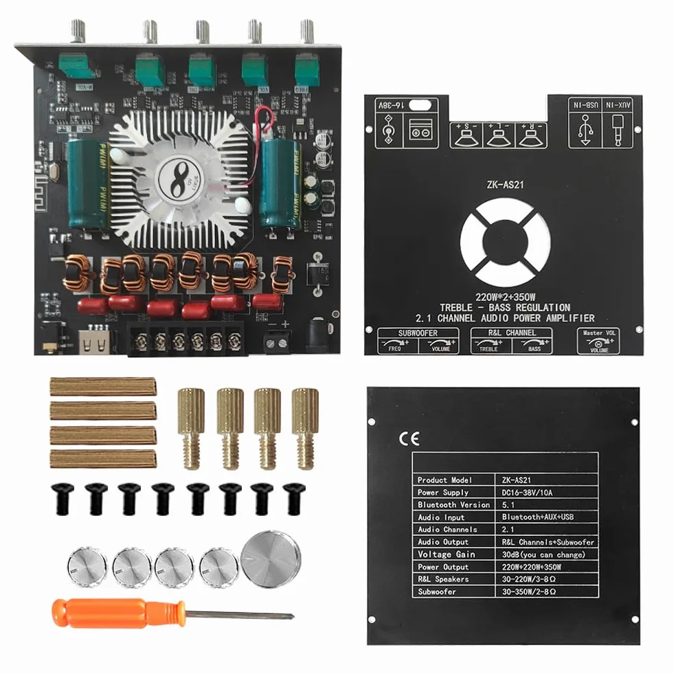 Wzmacniacz audio ZK AS21 2.1-kanałowy wzmacniacz mocy DC16 do 38 V z chipem TPA3255, cyfrowa płytka wzmacniacza mocy subwoofera w zestawie