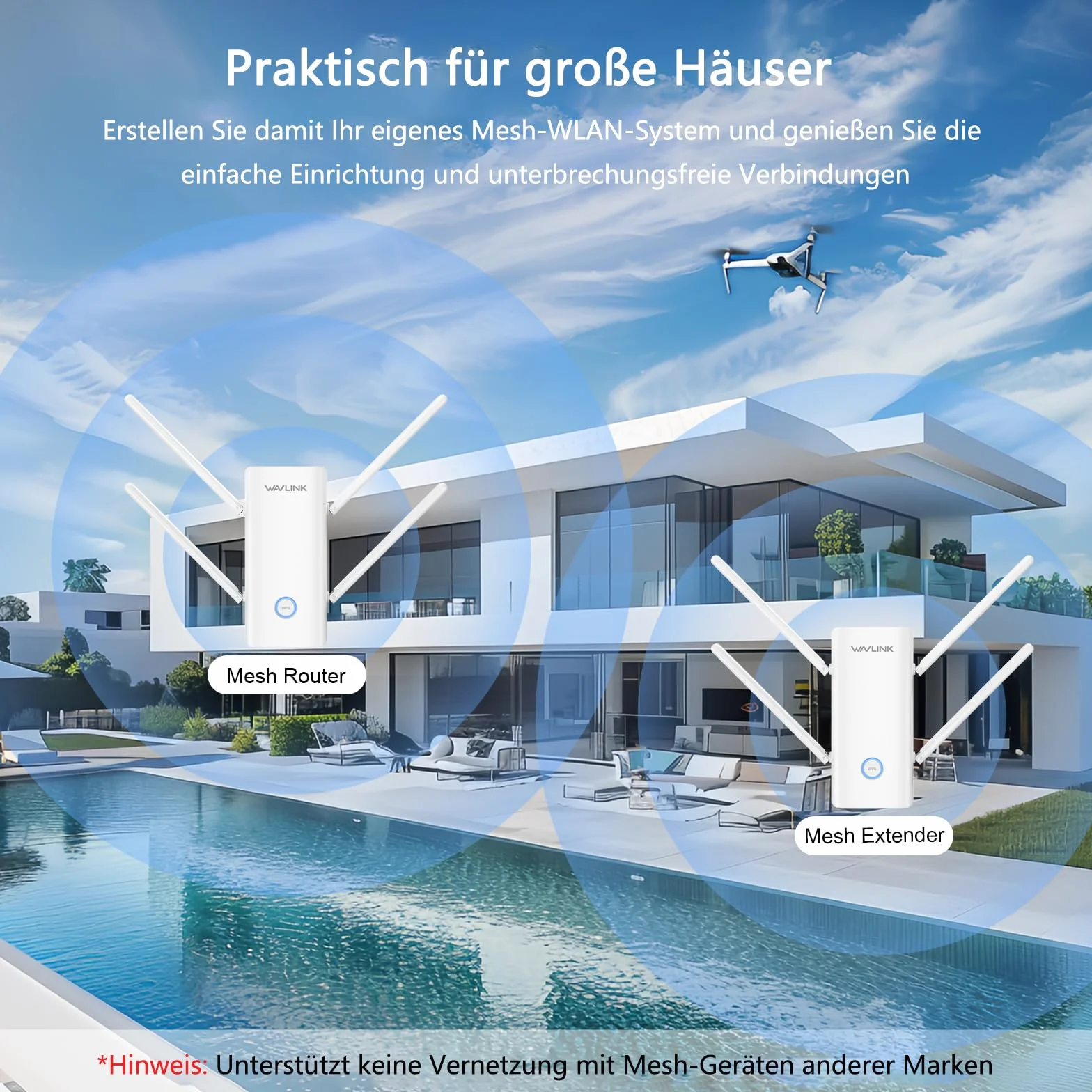 WAVLINK AX3000 dwupasmowy wzmacniacz zasięgu Wi-Fi 6, wzmacniacz przedłużający WiFi, wzmacniacz WiFi z portem gigabitowym, anteny 4 x 5 dBi, obsługa wzmacniacza, AP/routera/siatki, łatwa konfiguracja,