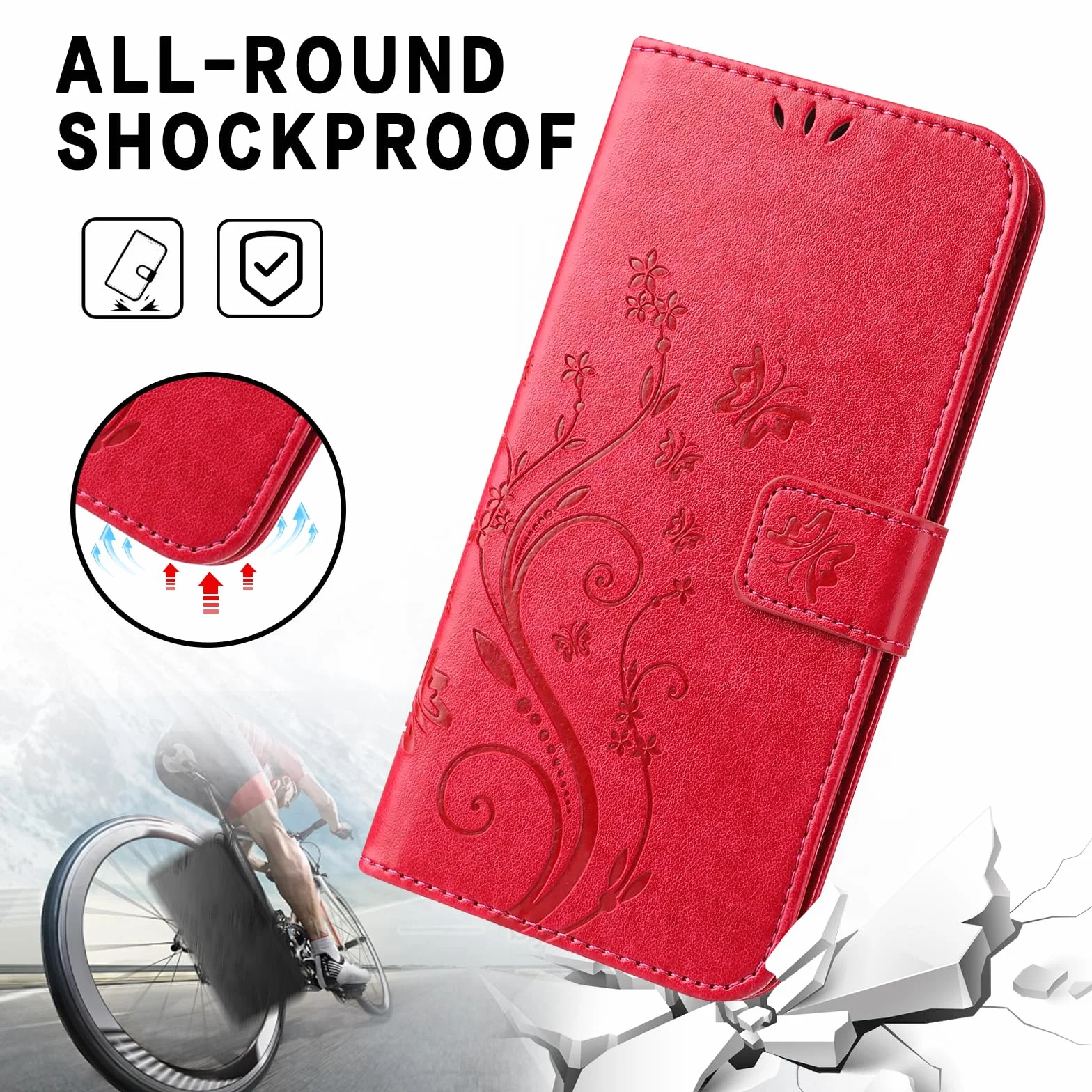 Etui Samsung Galaxy A54 5G, etui ochronne ze skóry PU z klapką, czerwone
