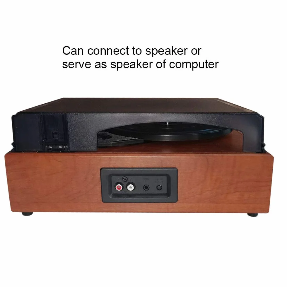 Domary Przenośny Gramofon Gramofon Drewniany z Wbudowanymi Głośnikami Stereo BT 5.0 3 Prędkości 33 45 78 Obr./min dla Początkujących Miłośników Muzyki w Domu