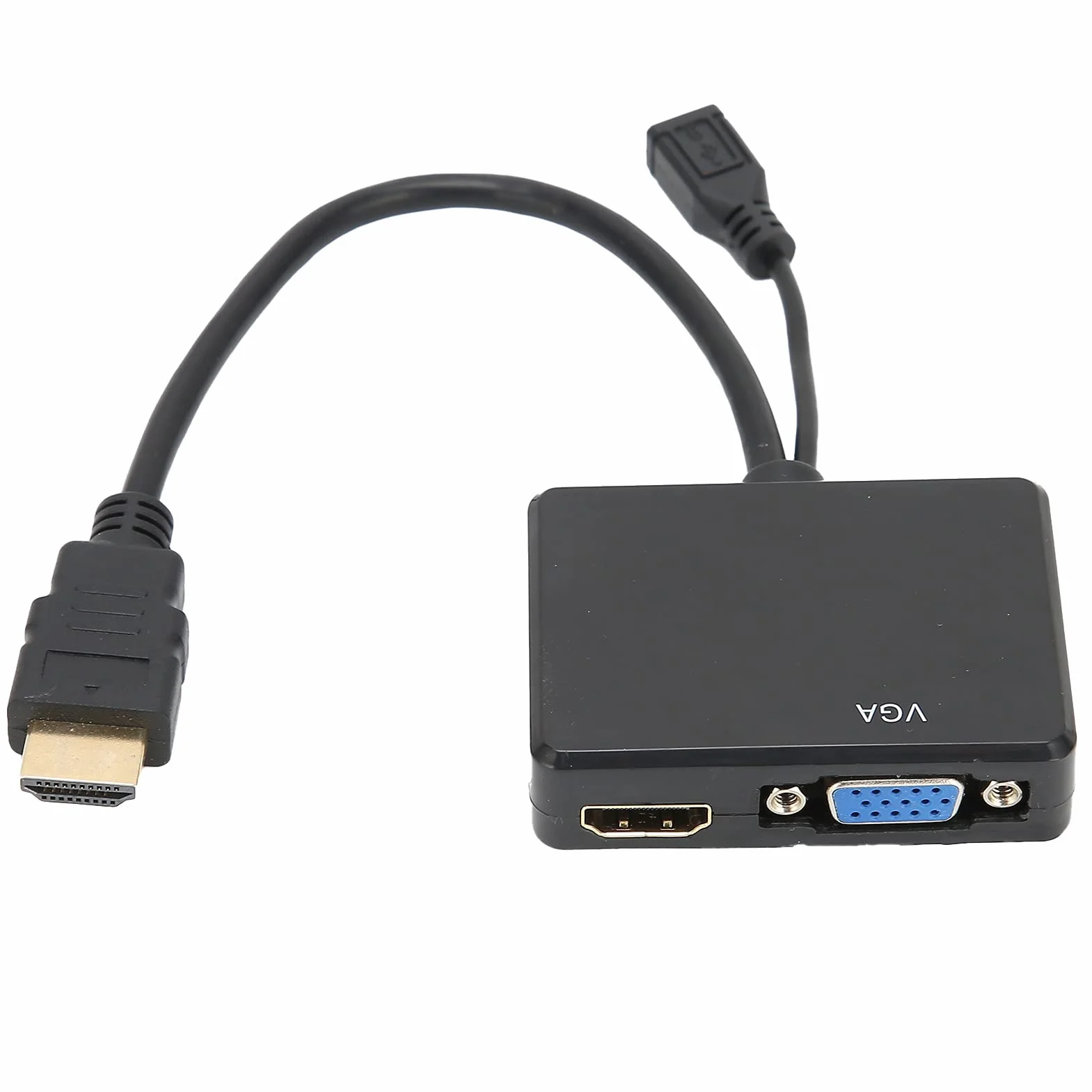 Adapter HDMI do VGA, Rozdzielacz HDMI 1 Wejście 2 Wyjście, Podwójny Wyświetlacz 1080P Konwerter HDMI na HDMI VGA Czarny