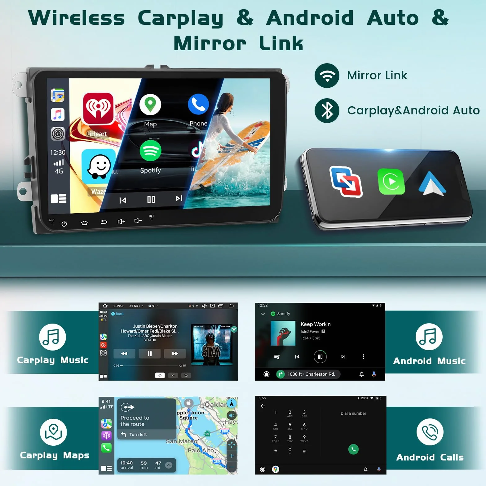 8 Core 6G + 128G DSP Hikity Android 15 radio samochodowe do VW Golf 5 6 Passat Tiguan Polo Caddy Seat, 9-calowy ekran dotykowy radio samochodowe z bezprzewodowym CarPlay Android Auto GPS WiFi RDS/FM