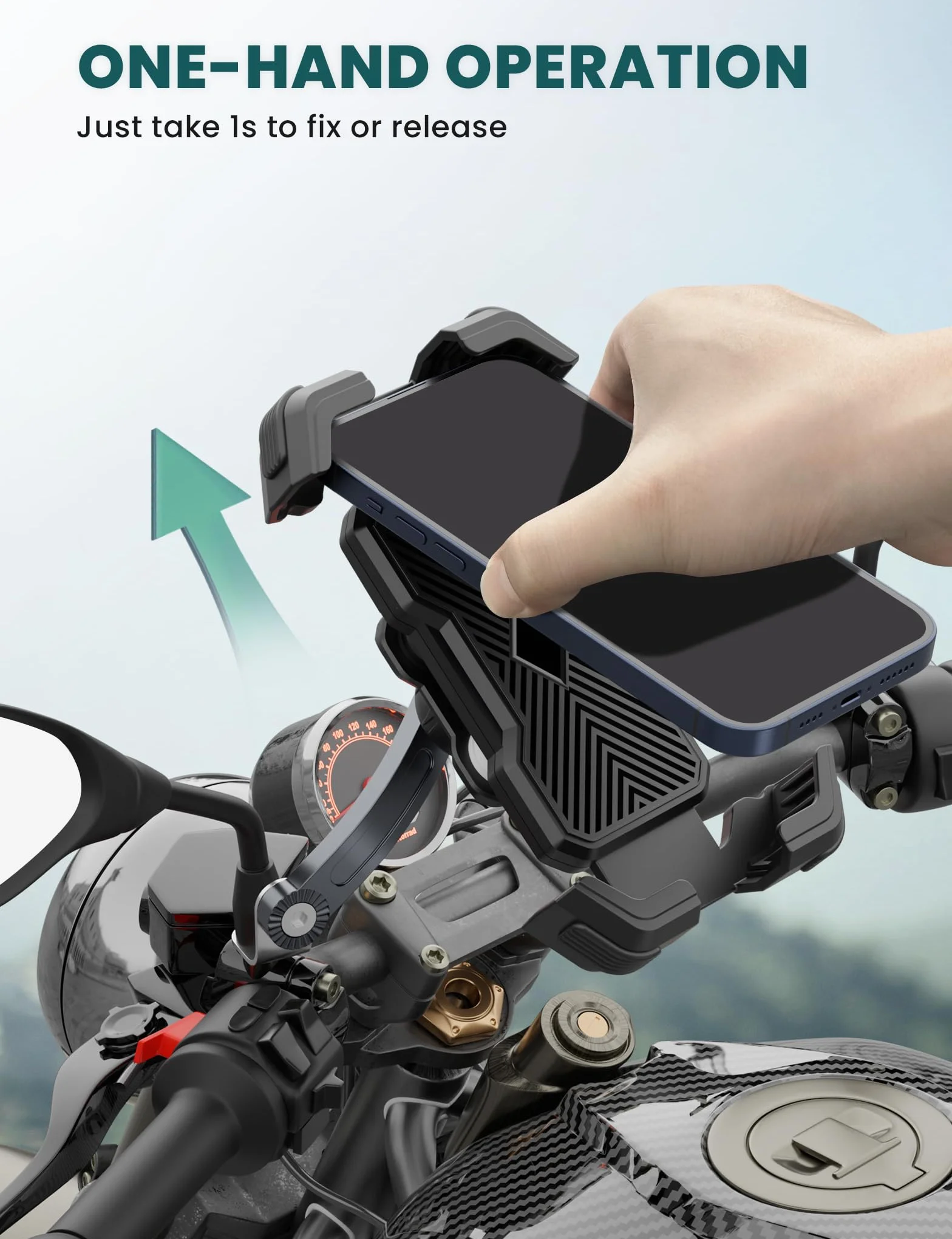 Grefay Uchwyt Motocyklowy na Telefon 360° Podwójne Tłumienie Drgań 4,5-7,2 Cala