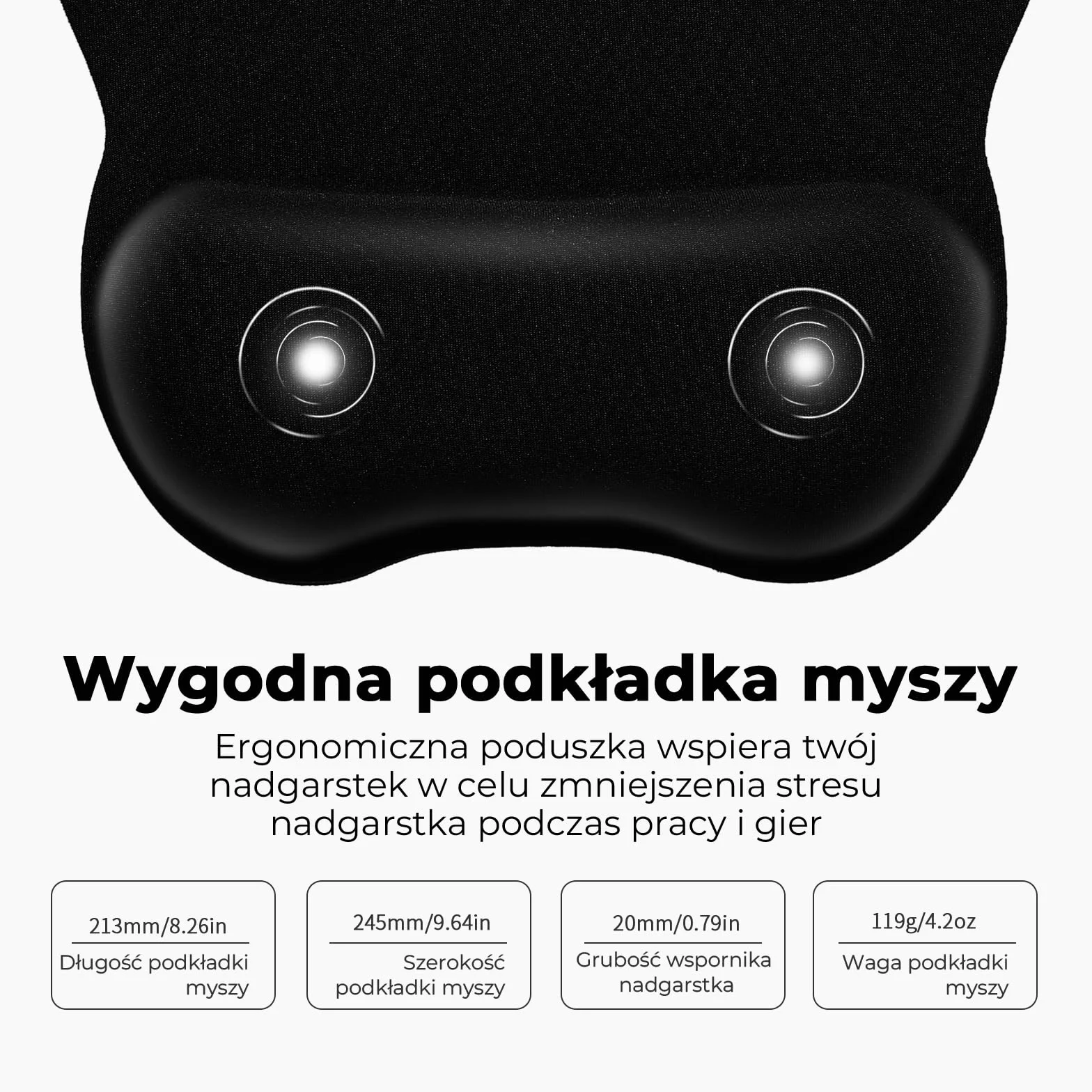 EooCoo Podkladka Pod Mysz na Nadgarstek, Podkładka Pod Myszkę z Poduszką, Ergonomiczna Mouse Pad, Ultracienka i Odporna na Ścieranie, Akcesoria Biurowe i Podróżne na Biurko do PC i Laptopa, Czarna