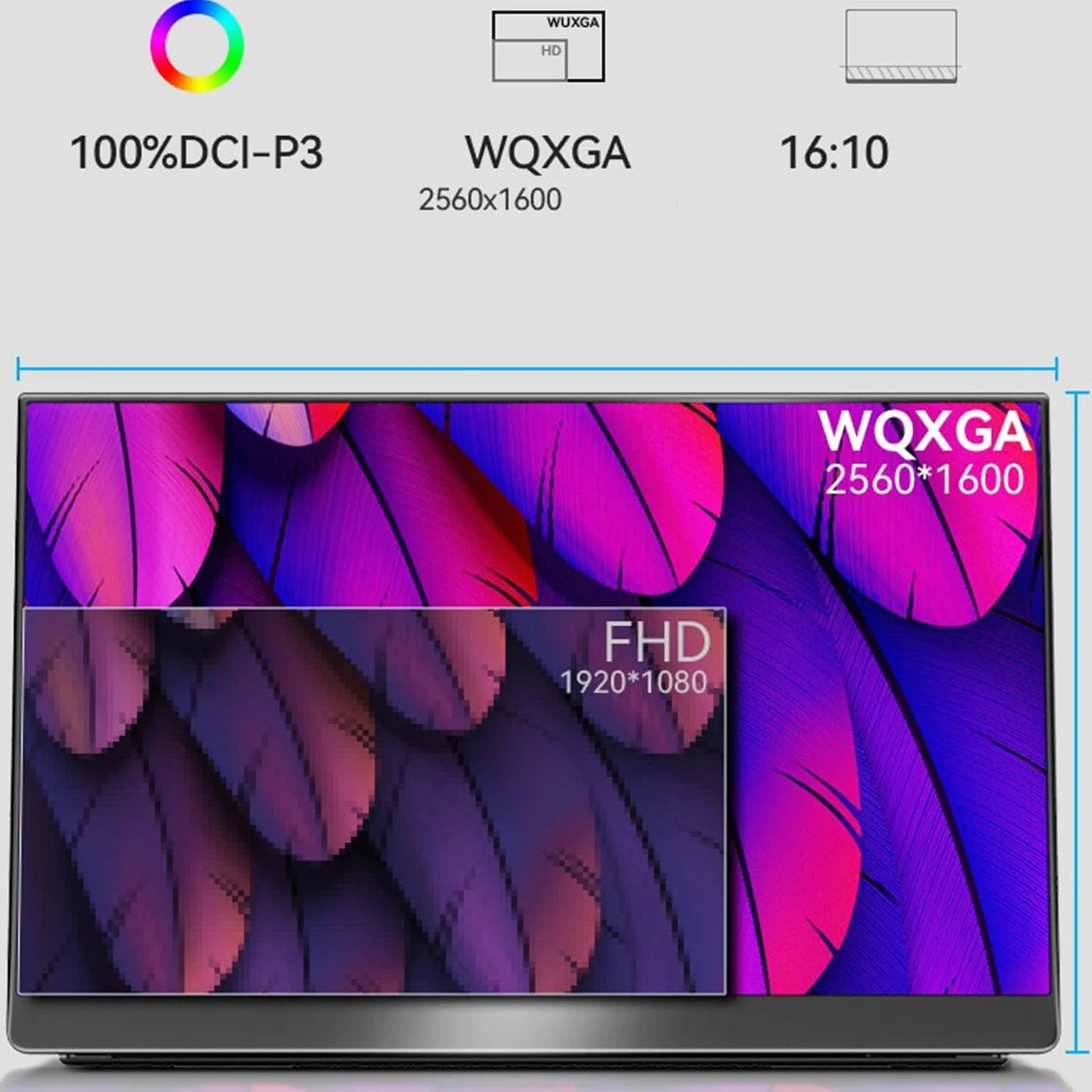Monitor do biura domowego 16-calowy ekran zewnętrzny QLED 2,5 K. Rozdzielczość 2560 * 1600. Ekran rozszerzający laptopa. Zewnętrzny biurowy do gier