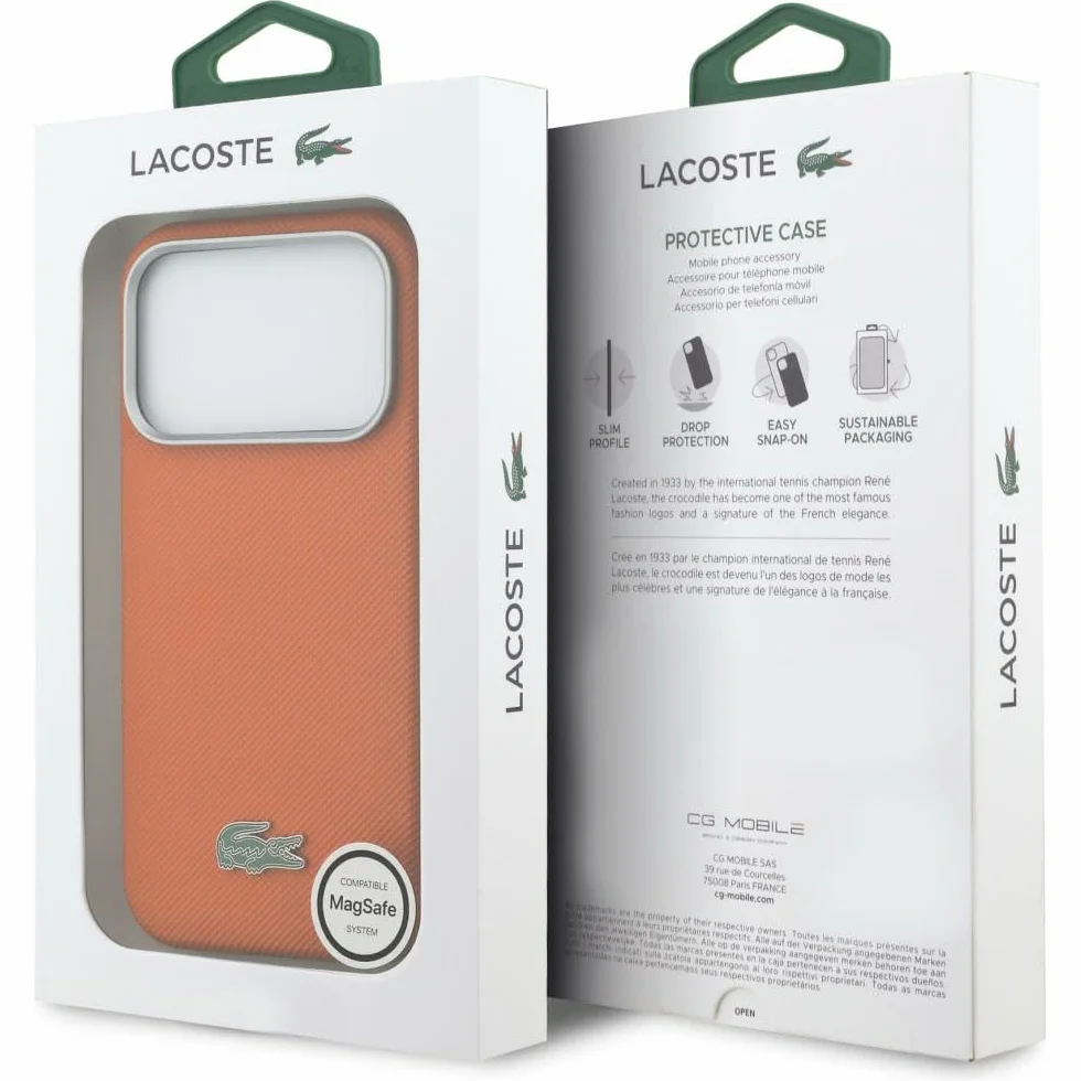 CG MOBILE Lacoste Petit Piqué etui do iPhone 17 Pro Max kompatybilne z MagSafe (pomarańczowe)