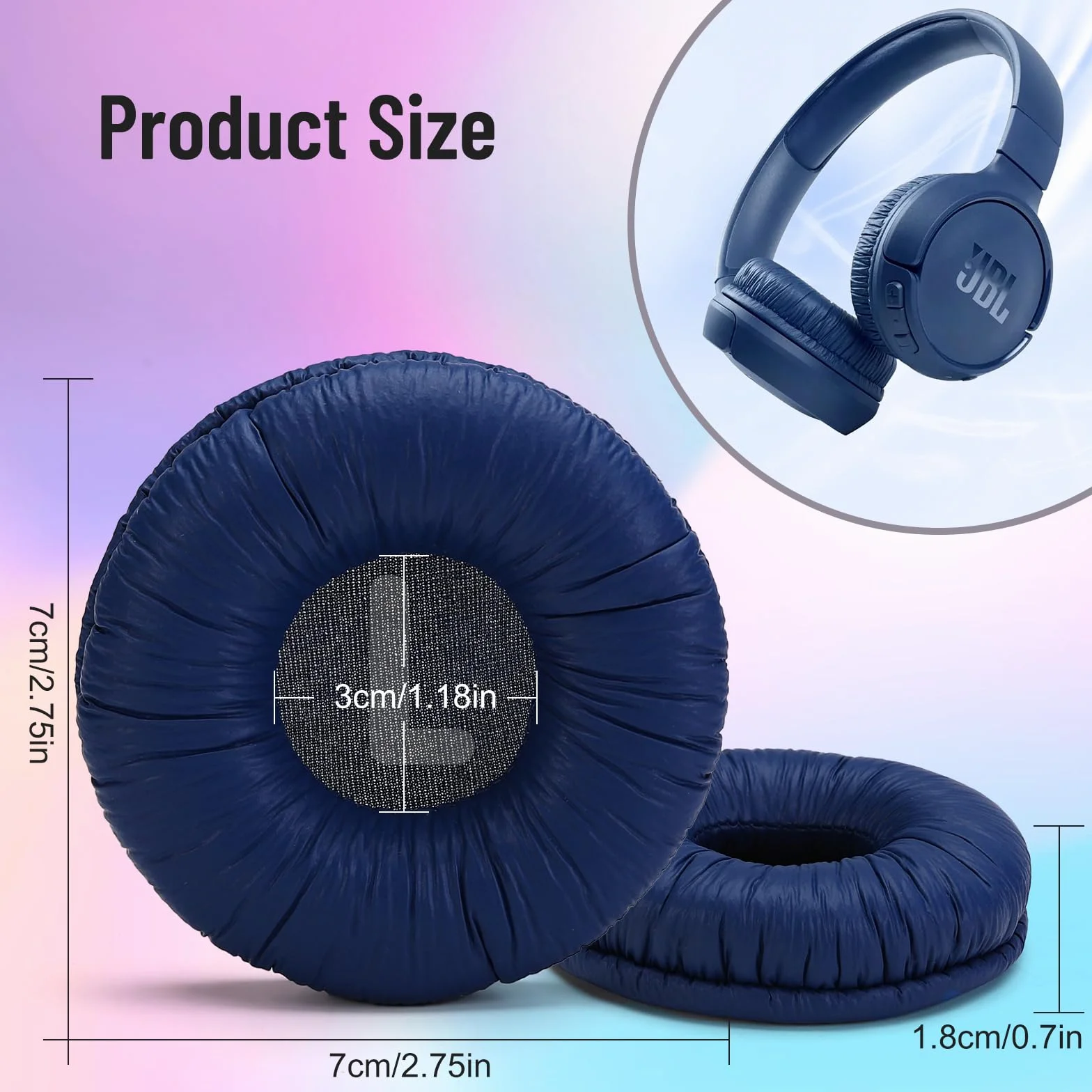 Zamienne nauszniki kompatybilne z JBL Tune520BT/Tune510BT/T500BT/T450BT/Tune660NC/JBL JR300BT/JR300/JR310BT/JR310 (składana skóra proteinowa - niebieska)