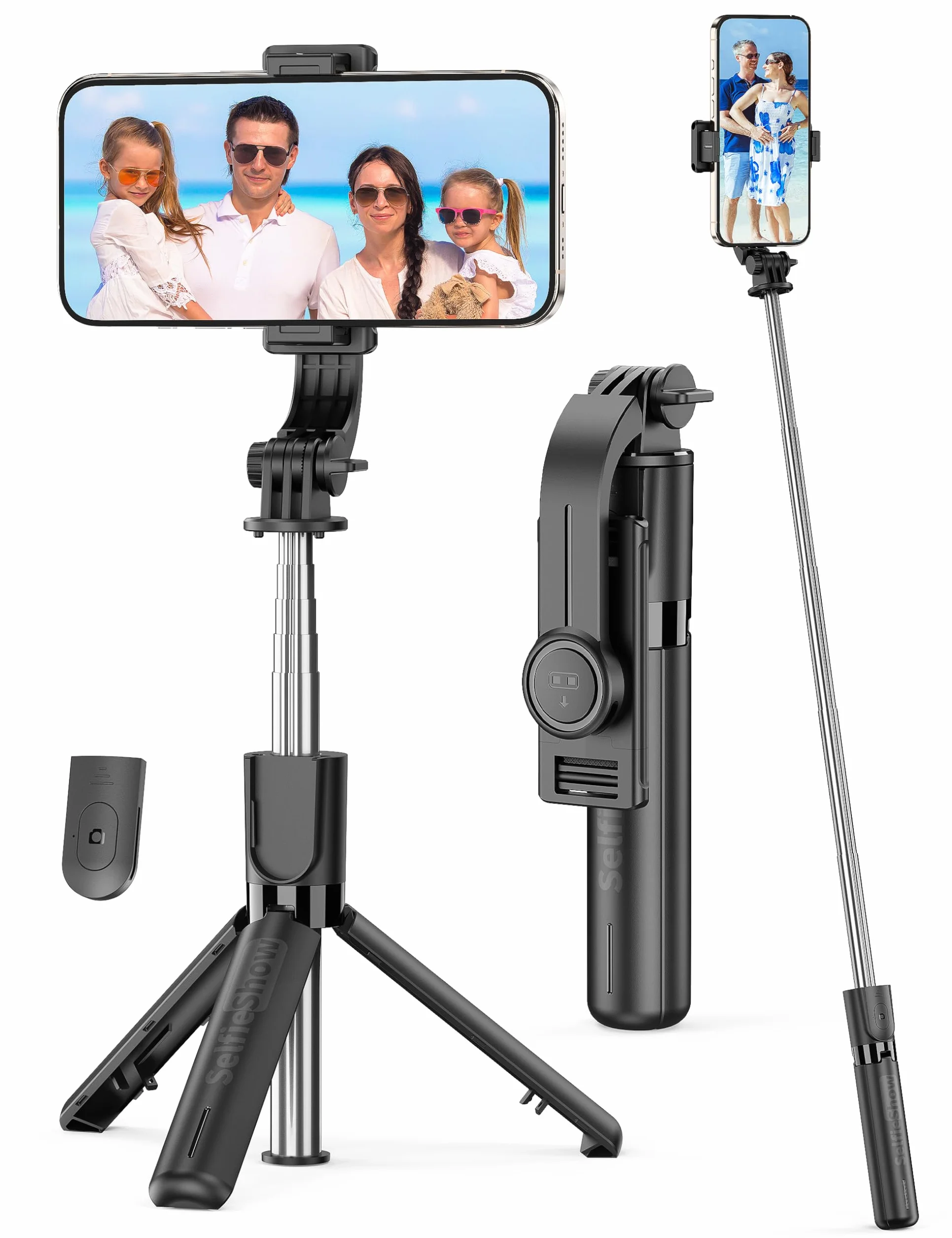 Statyw do Selfie 4 w 1 z Pilotem, Rozszerzalny Kij do Selfie i Statyw Smartfon, Kompatybilny z iPhone 16/15/14/13/12/Samsung/Huawei/GoPro