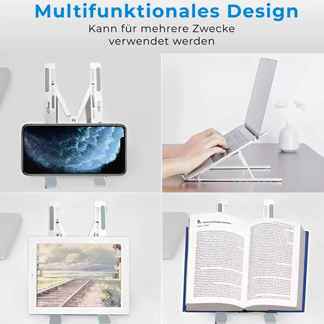 VOOMY Stojak na laptopa, 6-poziomowy stojak na laptopa z regulacją wysokości, składany stojak na laptopa, kompatybilny z MacBook, HP, Lenovo, wszystkimi laptopami i tabletami 9-16 '', Czarny