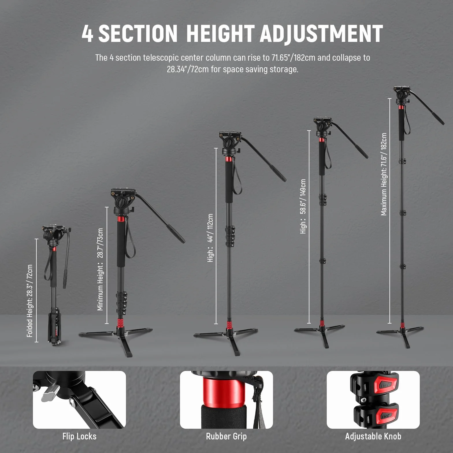 NEEWER Monopod do aparatu 71,6 cala teleskopowy monopod z włókna węglowego z szybkim uwalnianiem płyta do DJI RS Gimbals Manfrotto zdejmowana podstawa do kamery wideo, maksymalne obciążenie